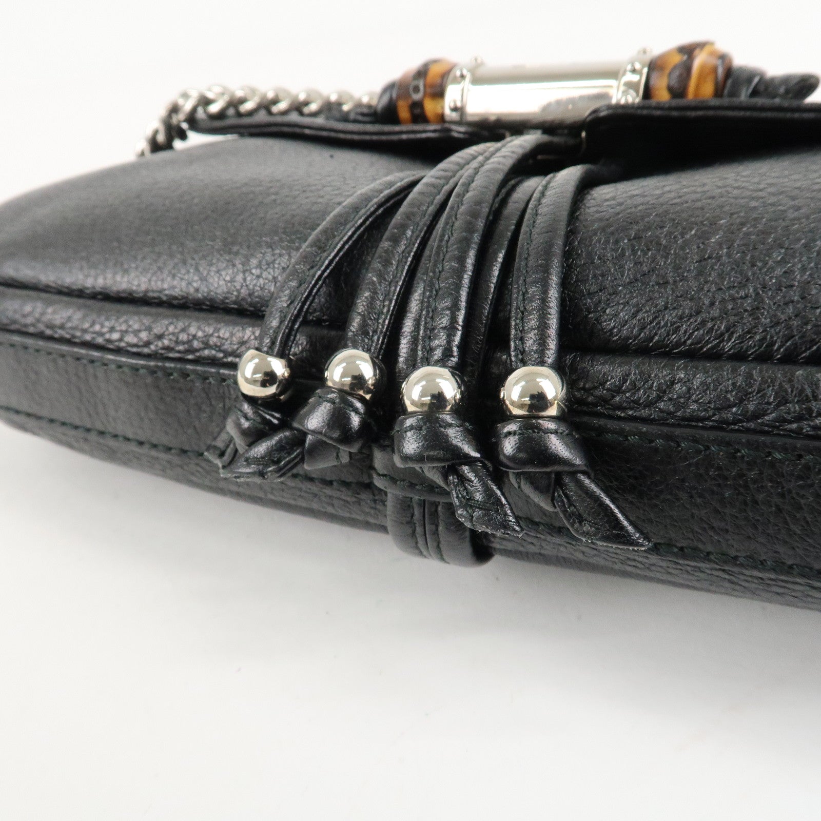 GUCCI Bamboo Leather Chain Shoulder Bag Black 235320 Used