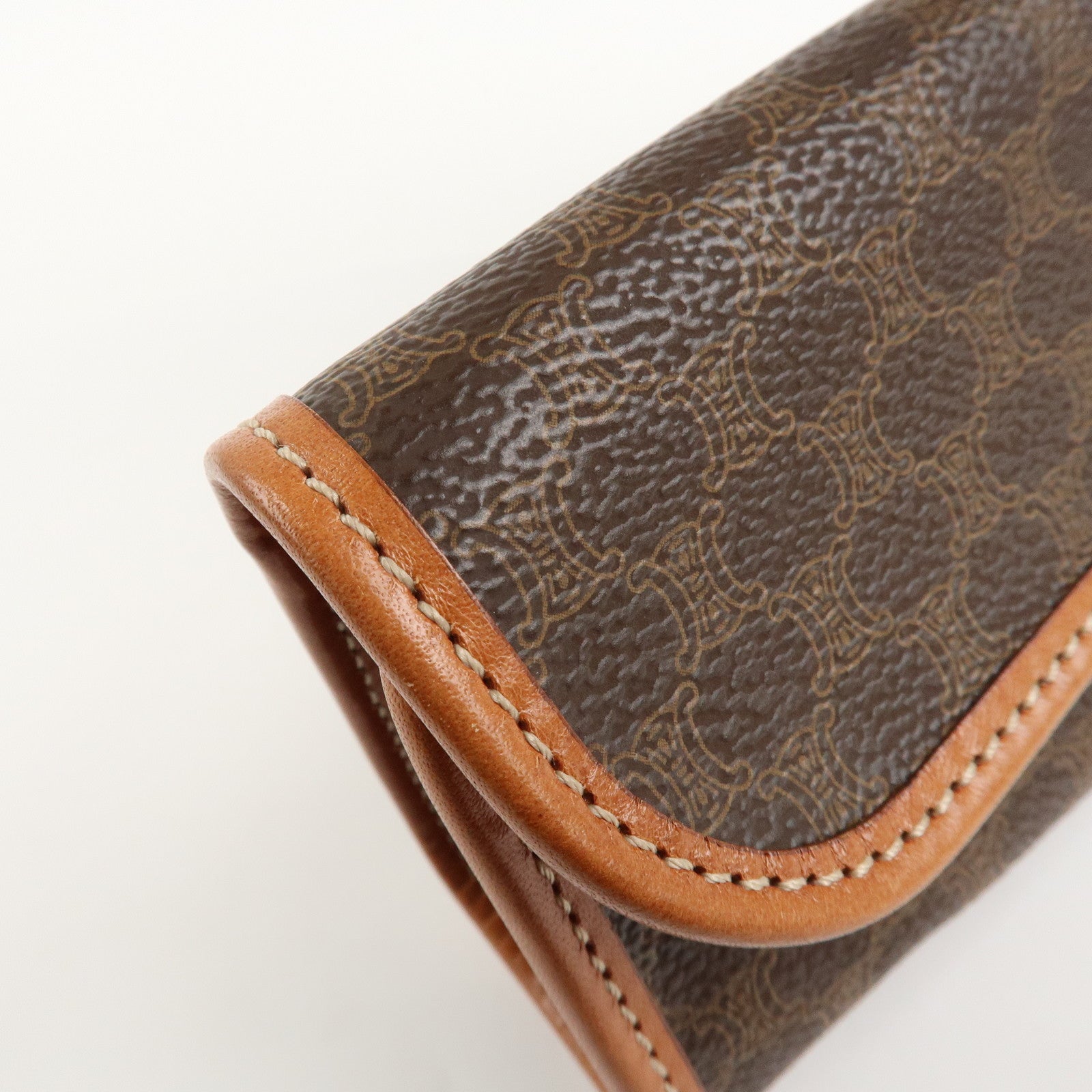 CELINE Macadam PVC Leather Pouch Cosmetic Pouch Brown Used