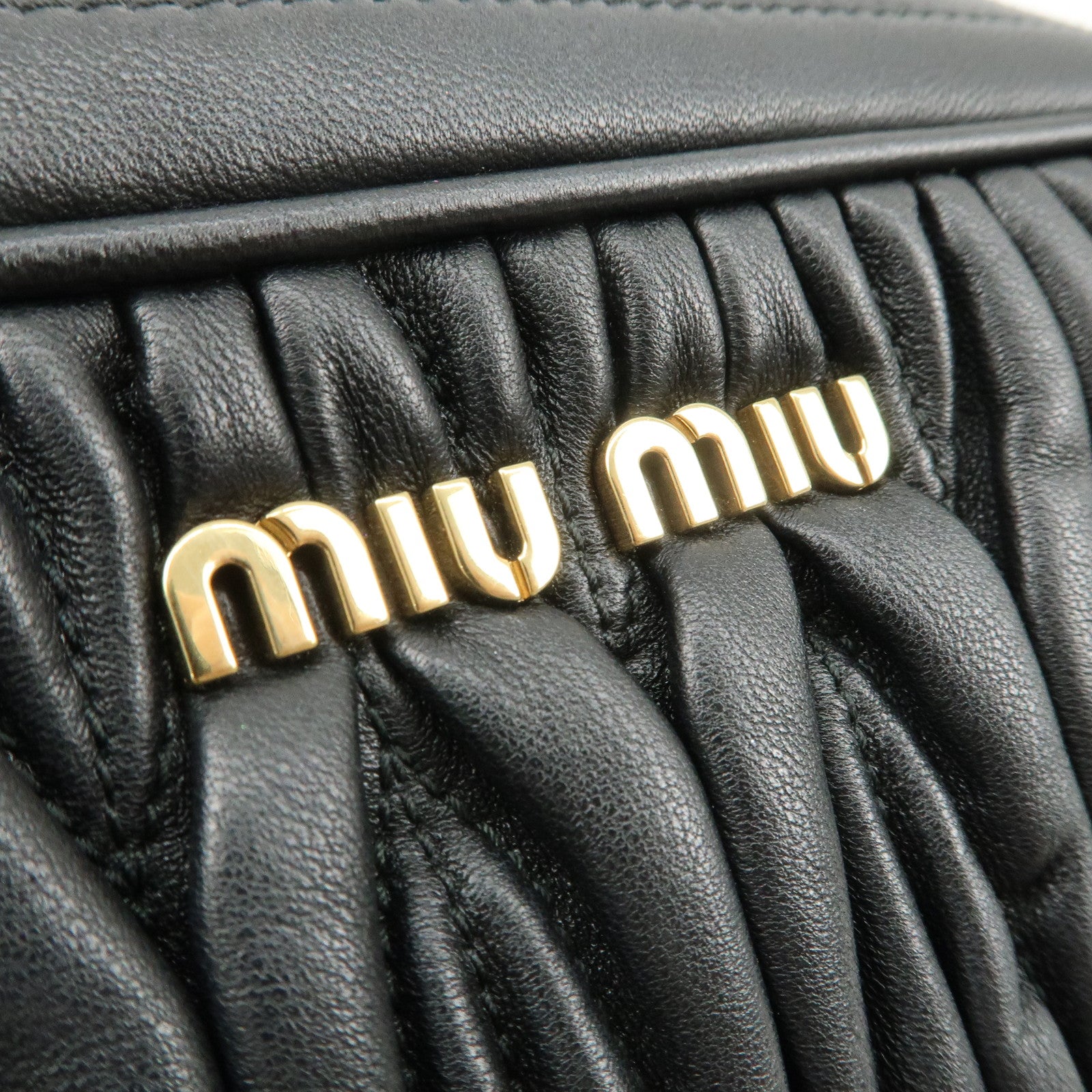 MIU MIU Matelasse Leather Chain Shoulder Bag Crossbody Bag Black Used