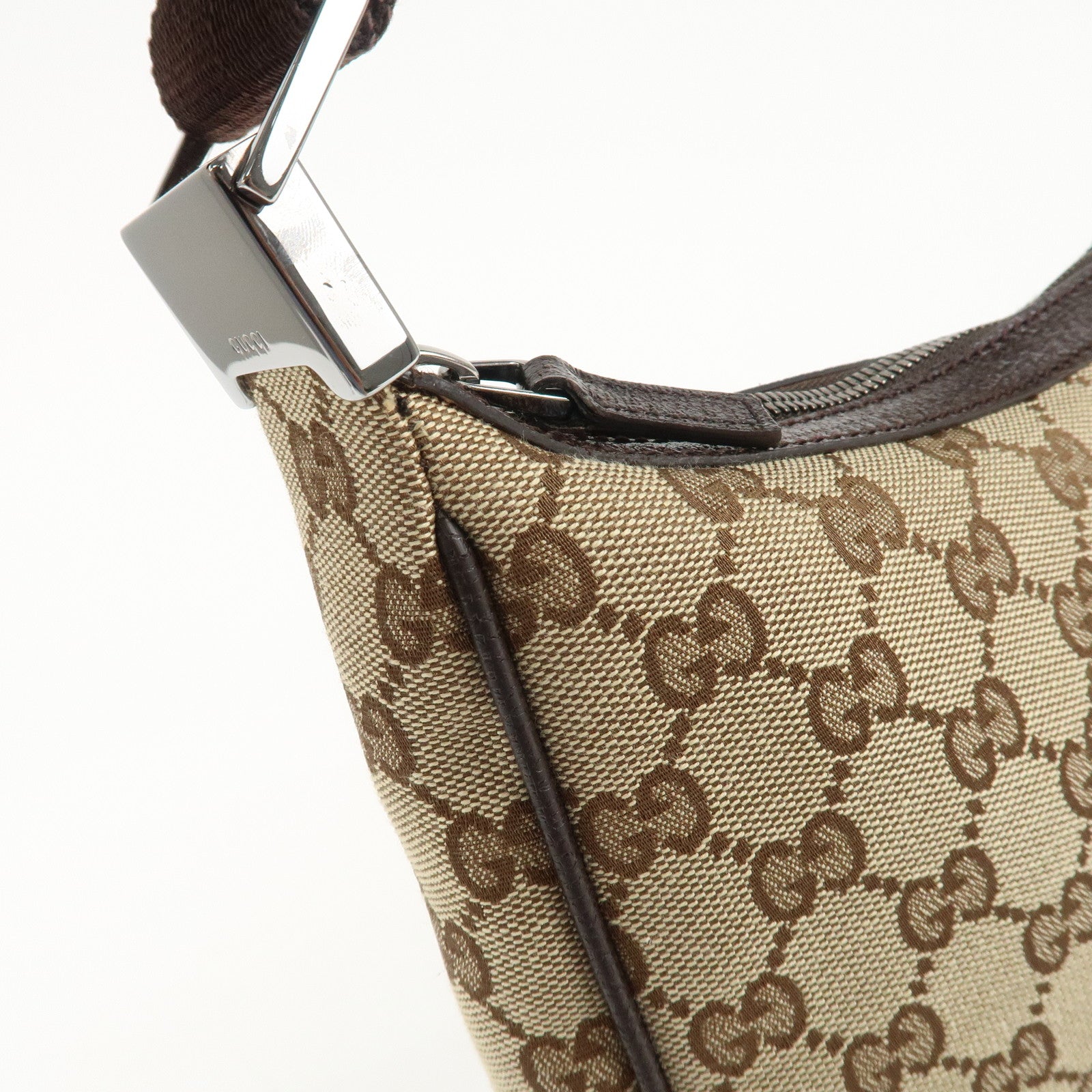 GUCCI GG Canvas Leather Shoulder Bag Beige Brown 122790 Used