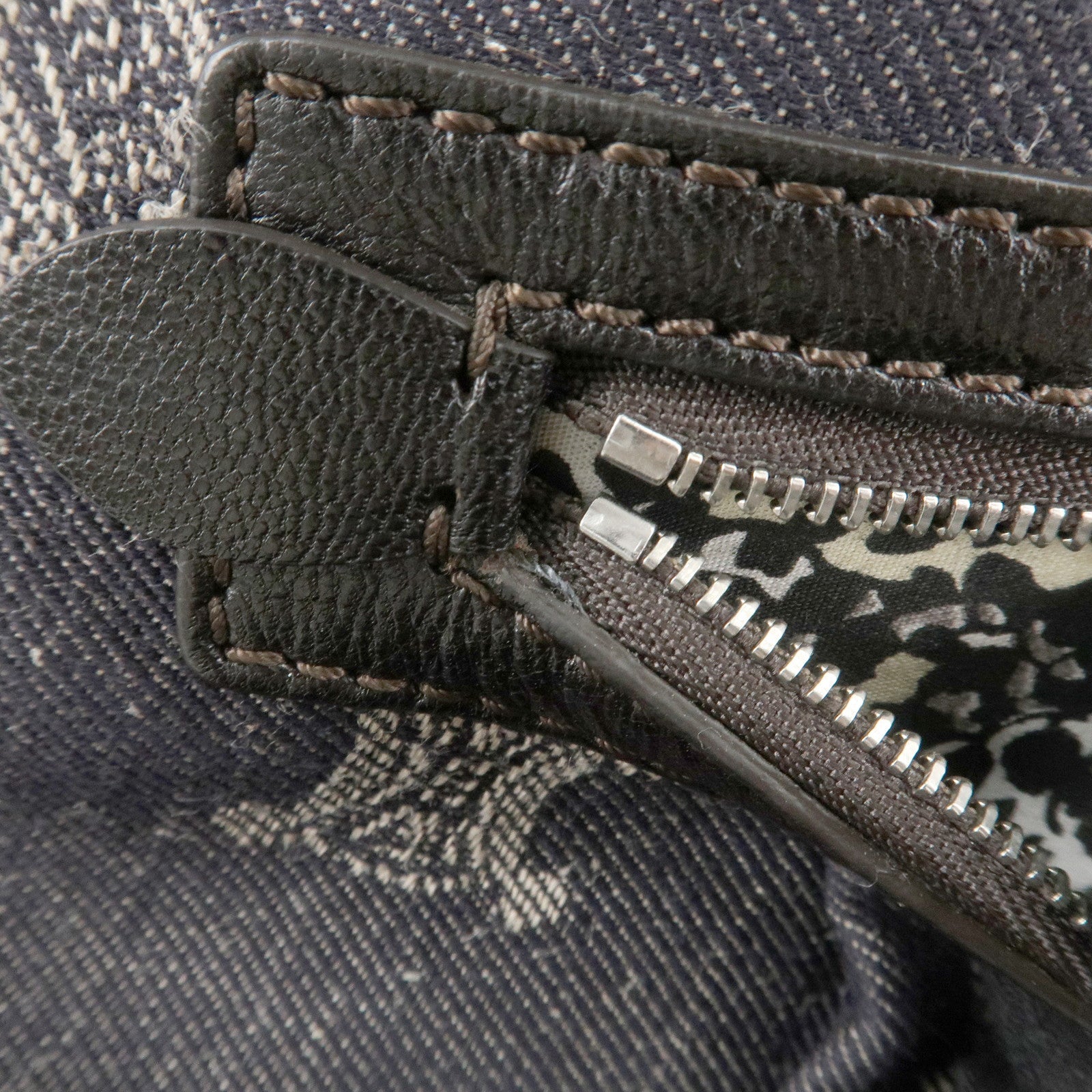 CELINE Macadam Denim Leather Shoulder Bag Crossbody Bag Navy Used