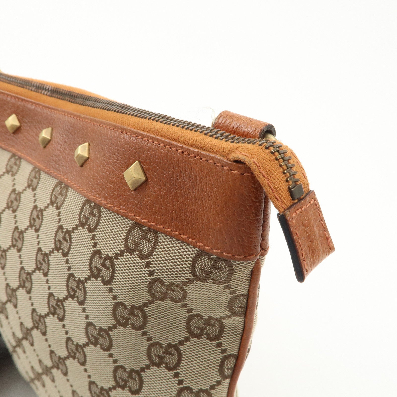 GUCCI GG Canvas Leather Shoulder Bag Brown 120893 Used