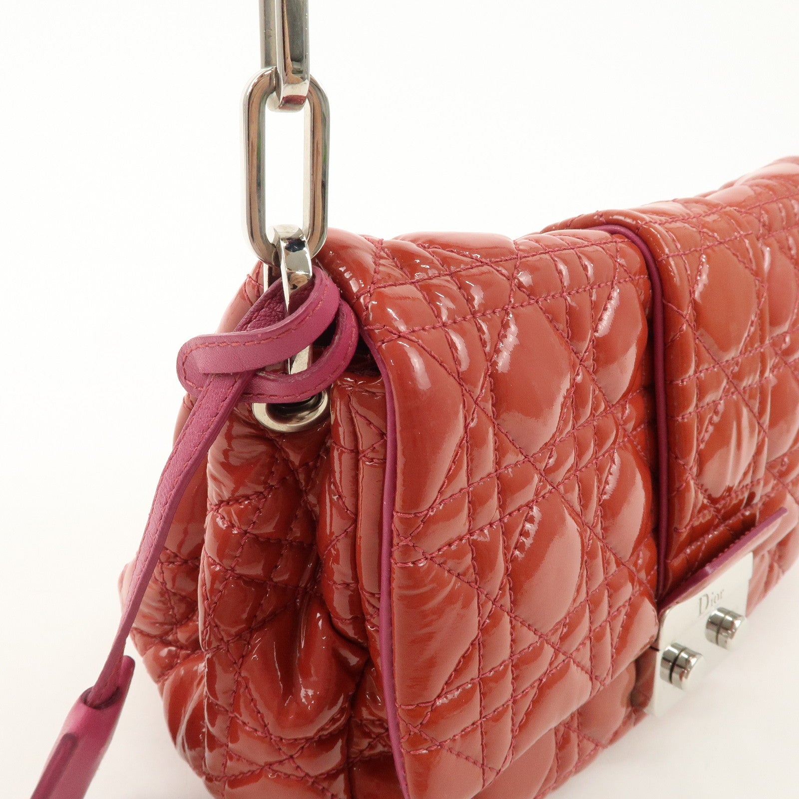 Christian Dior Cannage Patent Leather Chain Shoulder Bag Used