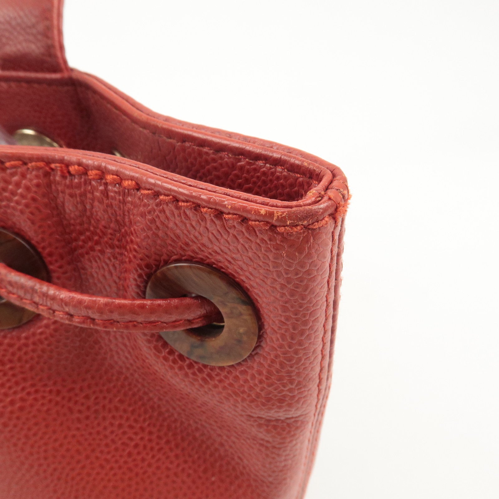 CHANEL Caviar Skin COCO Mark Tote Bag Hand Bag Red Used