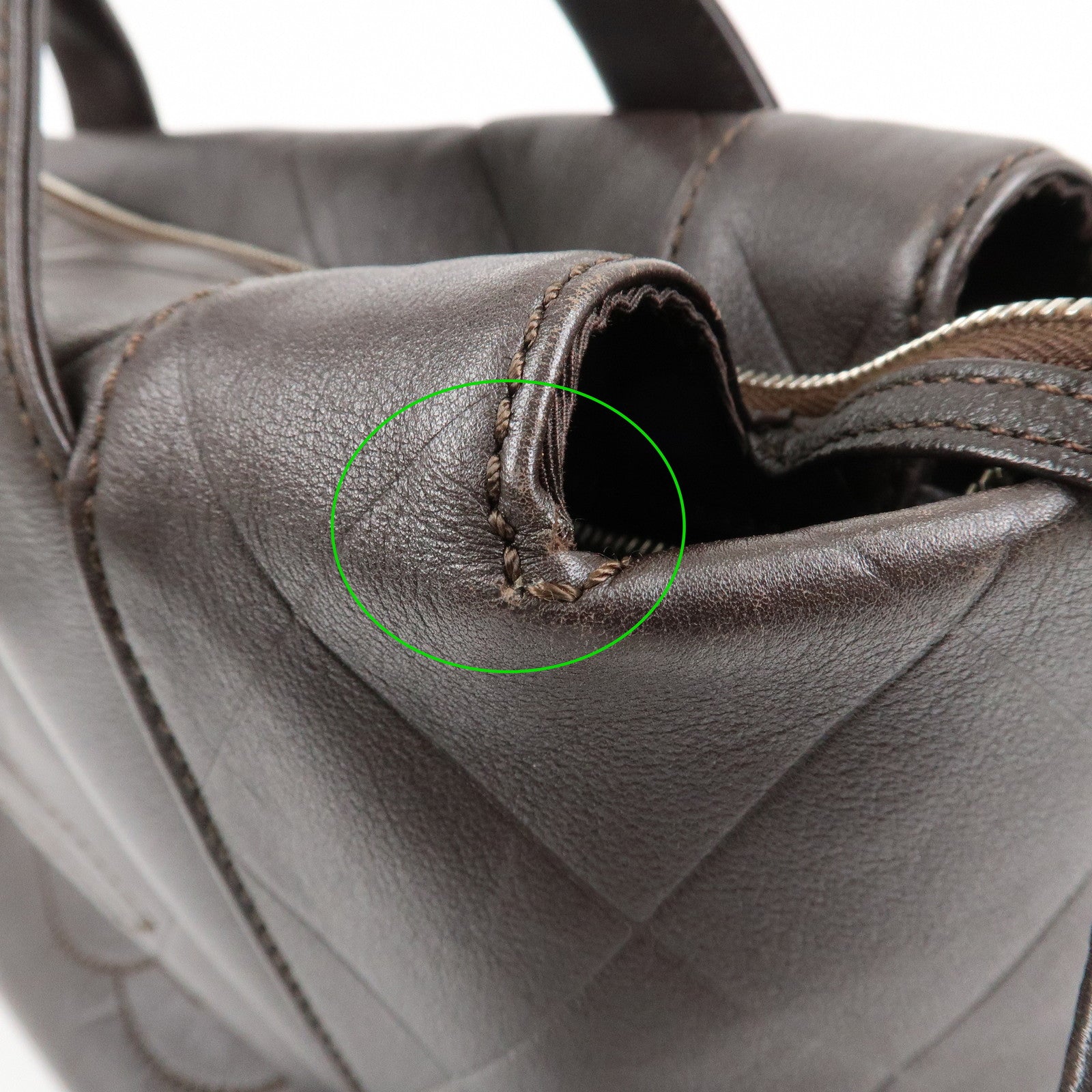 CHANEL COCO Mark Shevron Lamb Skin V Stich Tote Bag Dark Brown Used