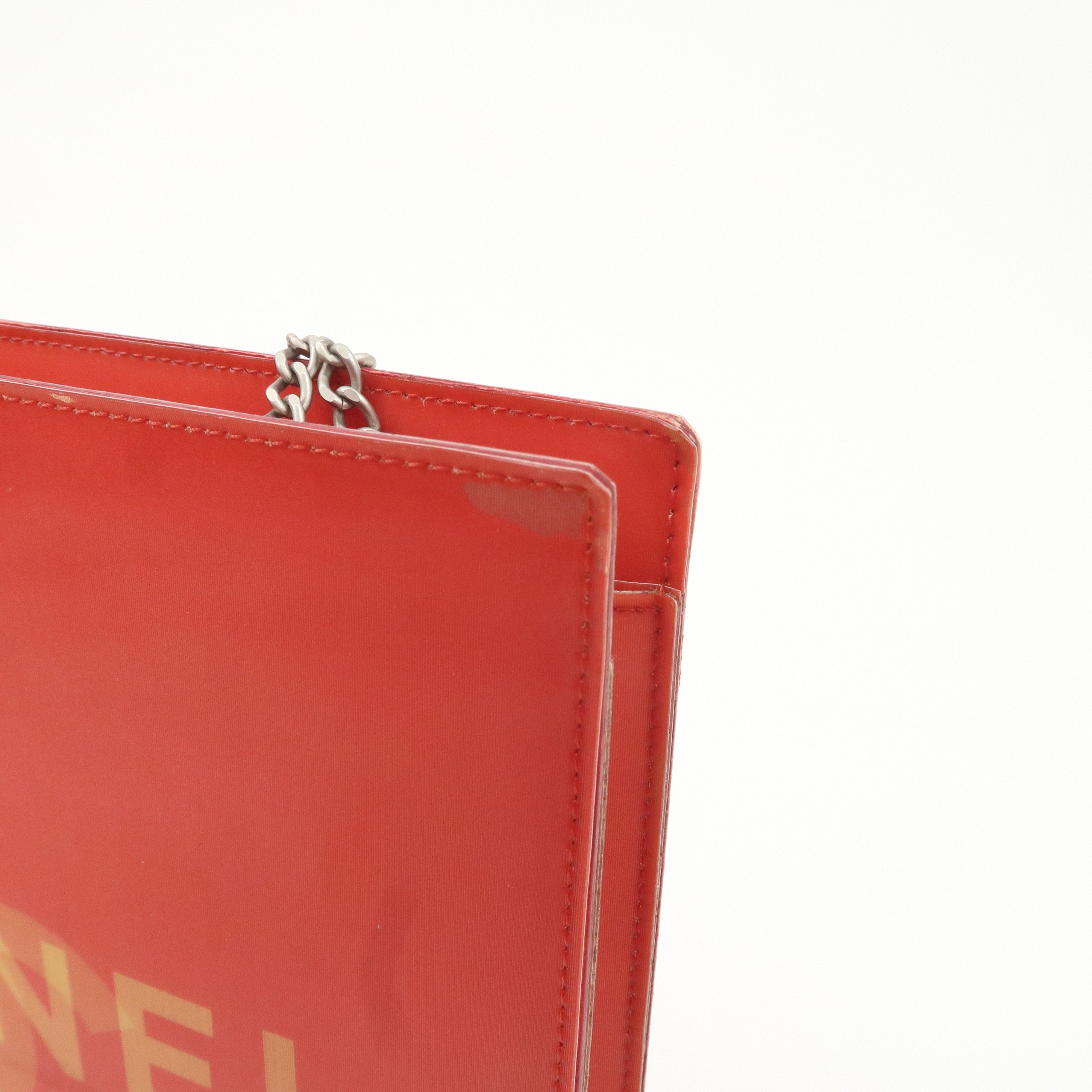 CHANEL Nylon Hologram Chain Shoulder Bag Hand Bag Red Used