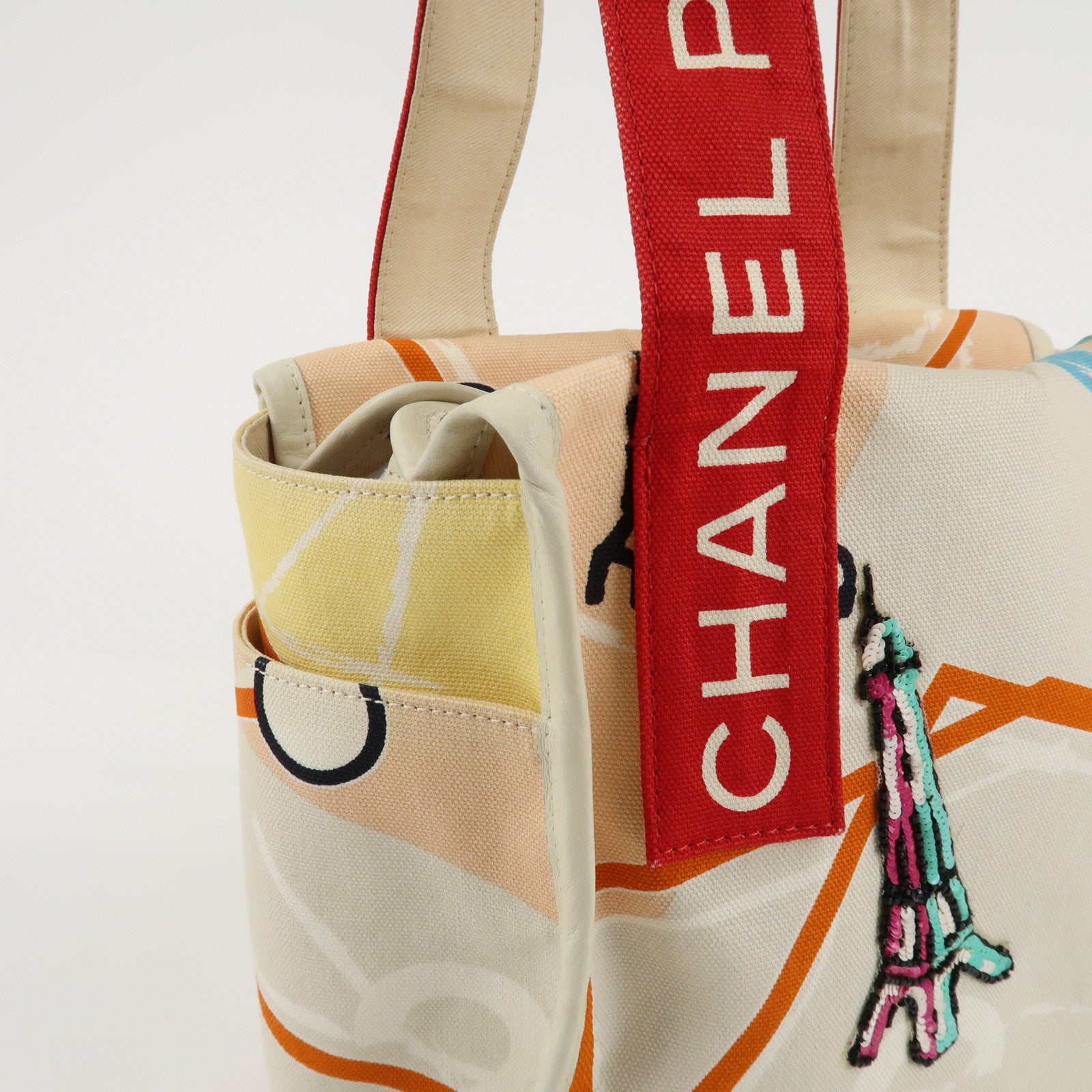 CHANEL Cruise Line Canvas Spangle Paris Map Tote Bag A30833 Used