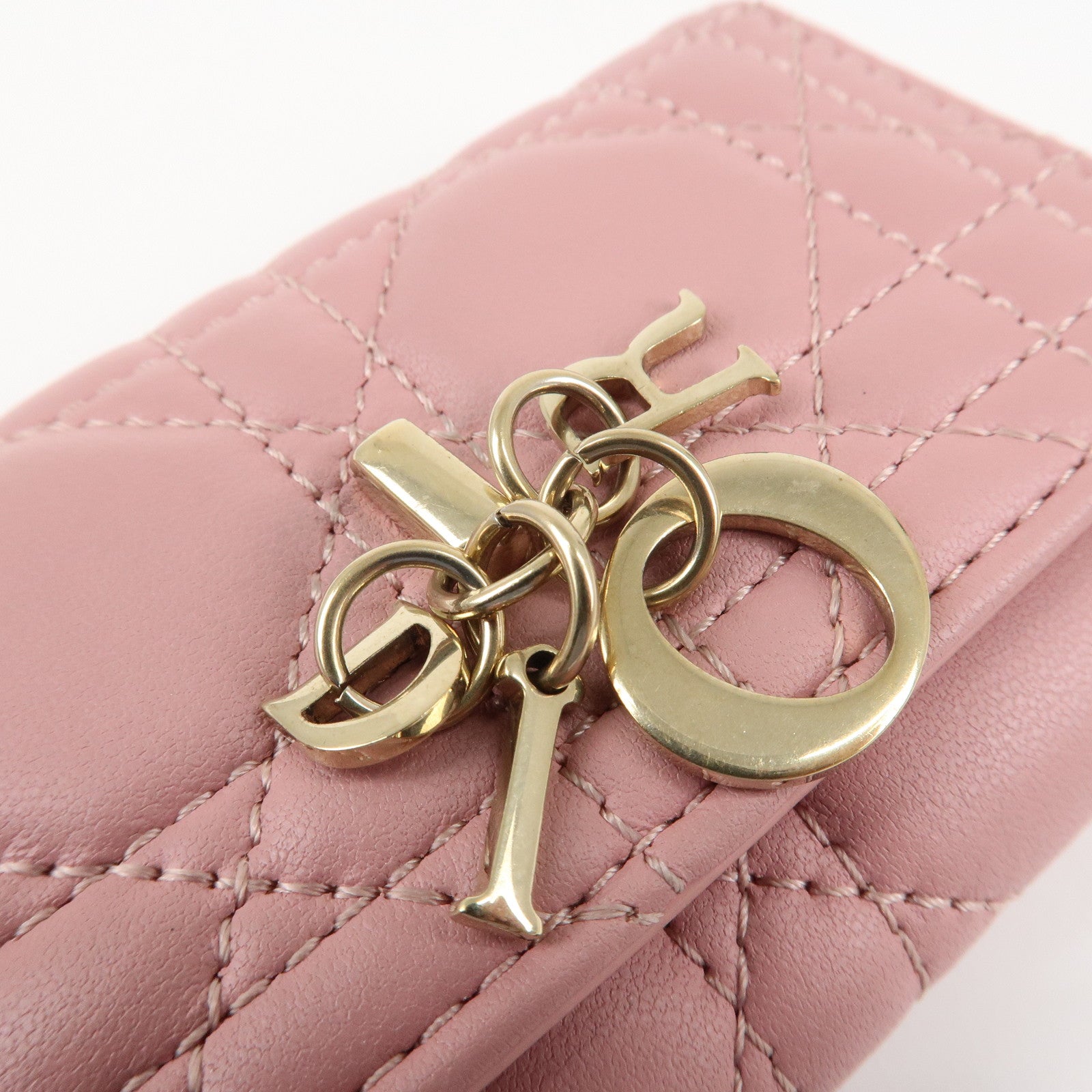 Christian Dior Cannage Leather 4 Key Case Key Chain Pink Used