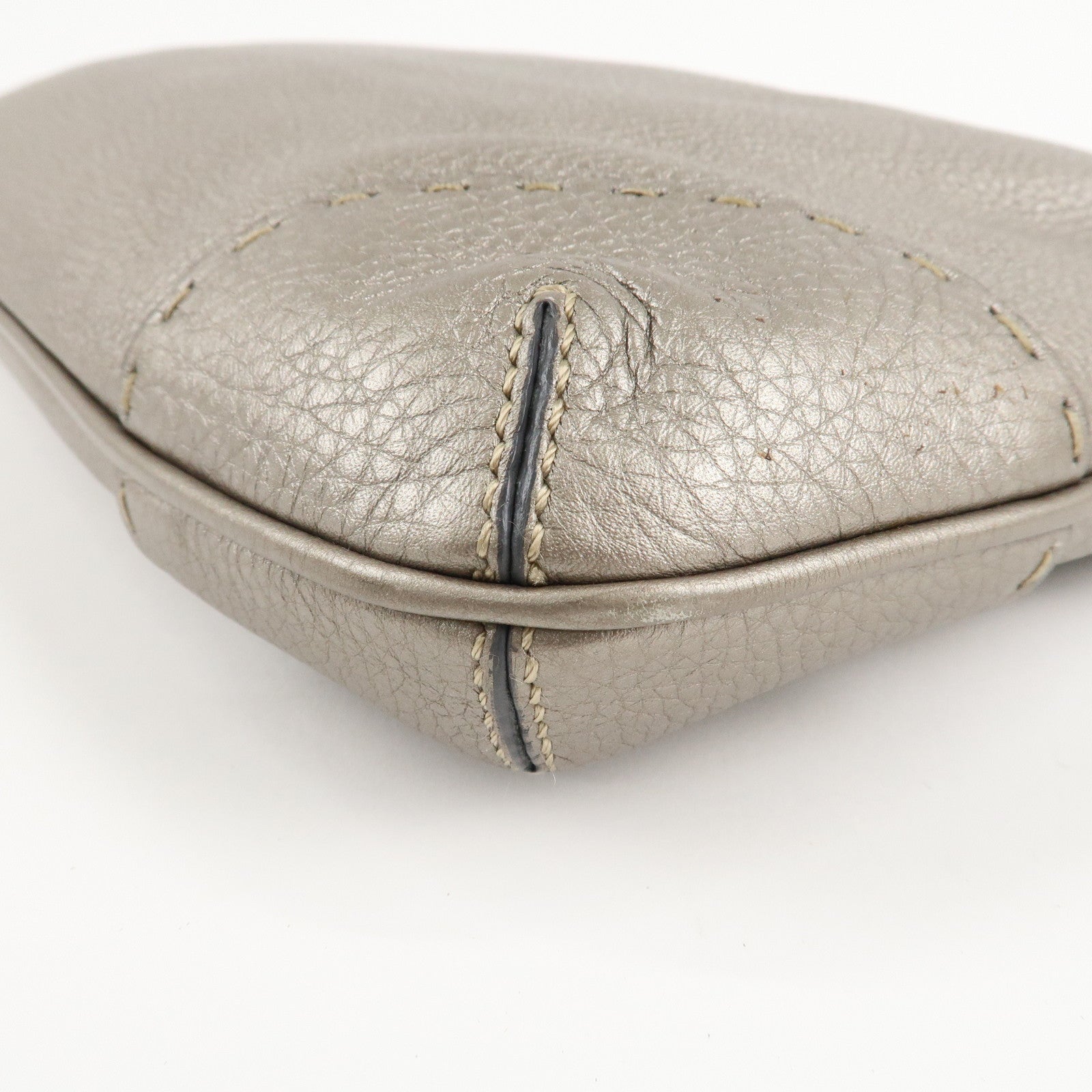 FENDI Selleria Leather Shoulder Bag Silver BT194 Used