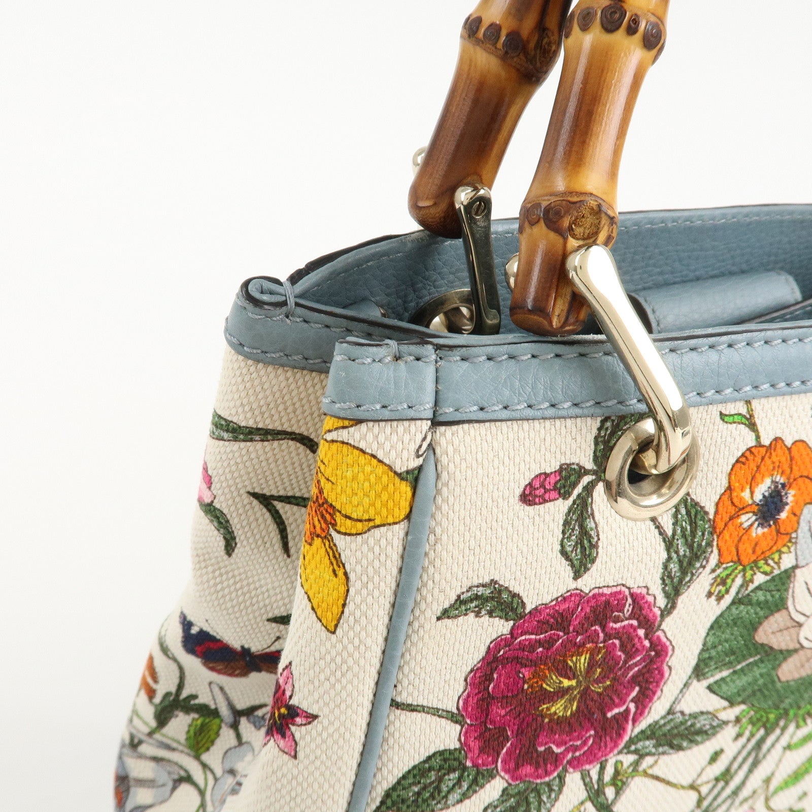 GUCCI Bamboo Canvas Leather 2Way Bag Flora Japan Limited 336032 Used