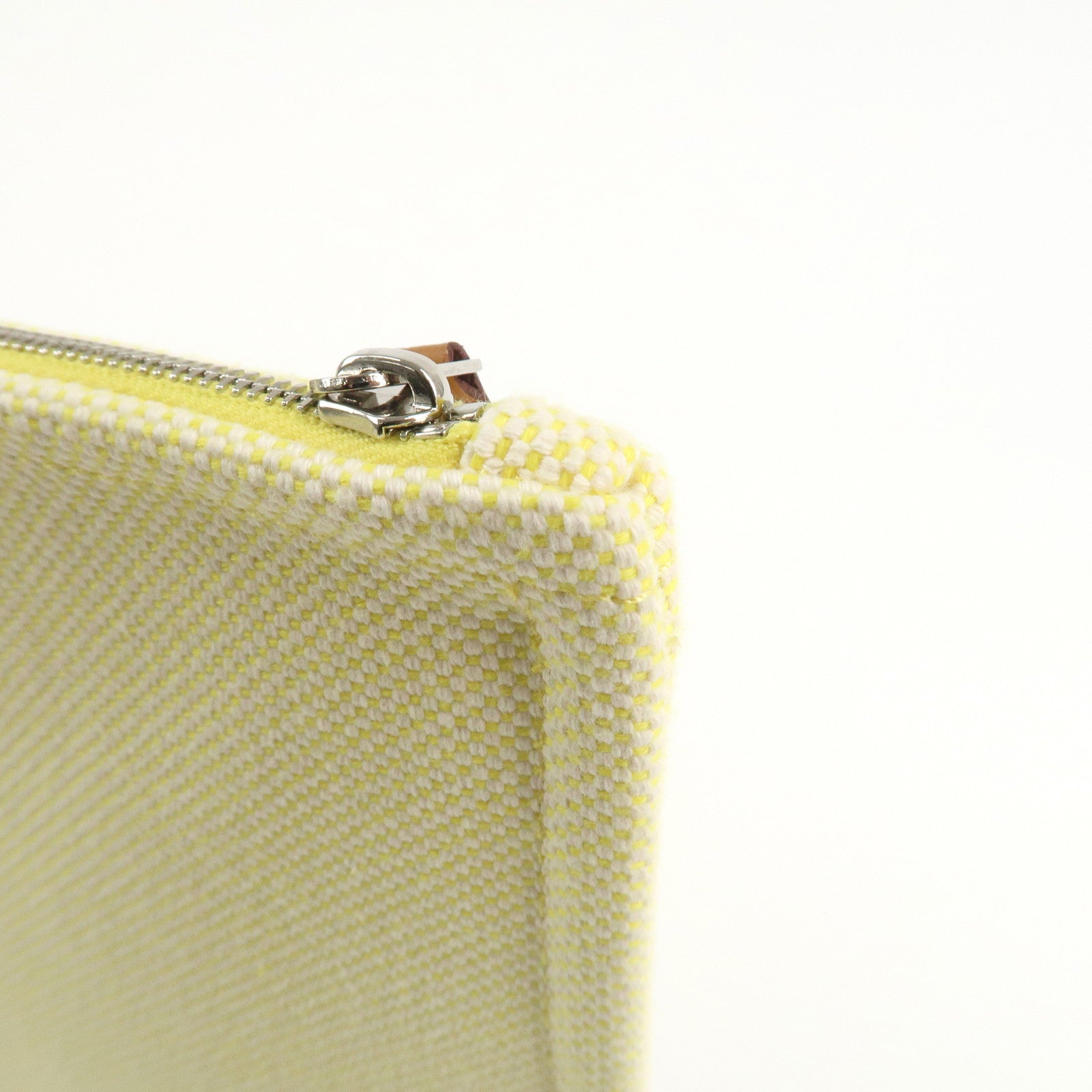 HERMES Canvas Leather H Tissage Yellow Brown Used