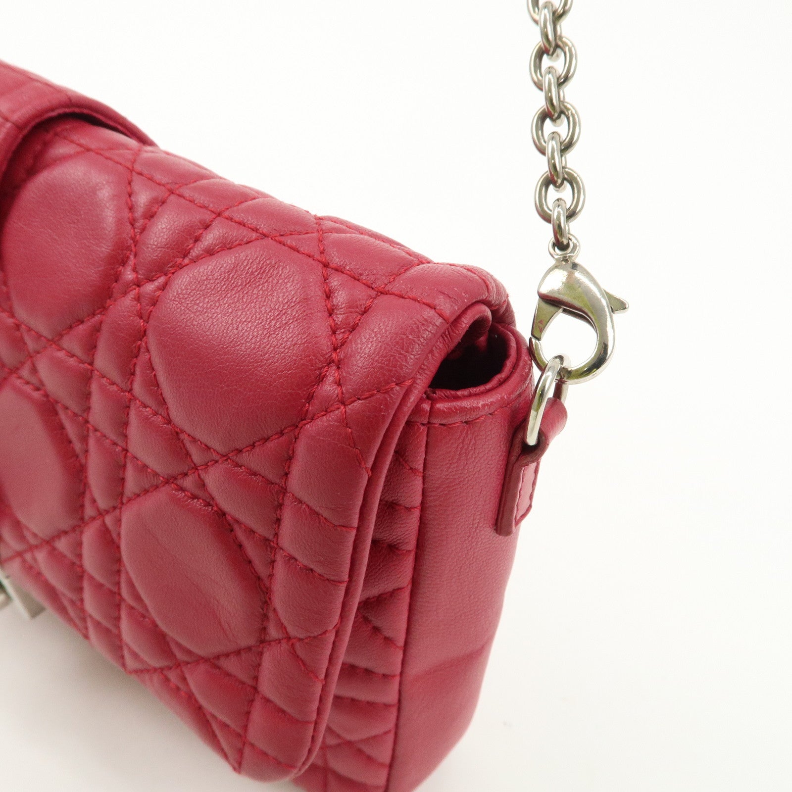 Christian Dior Cannage Leather Chain Shoulder Bag Red Used