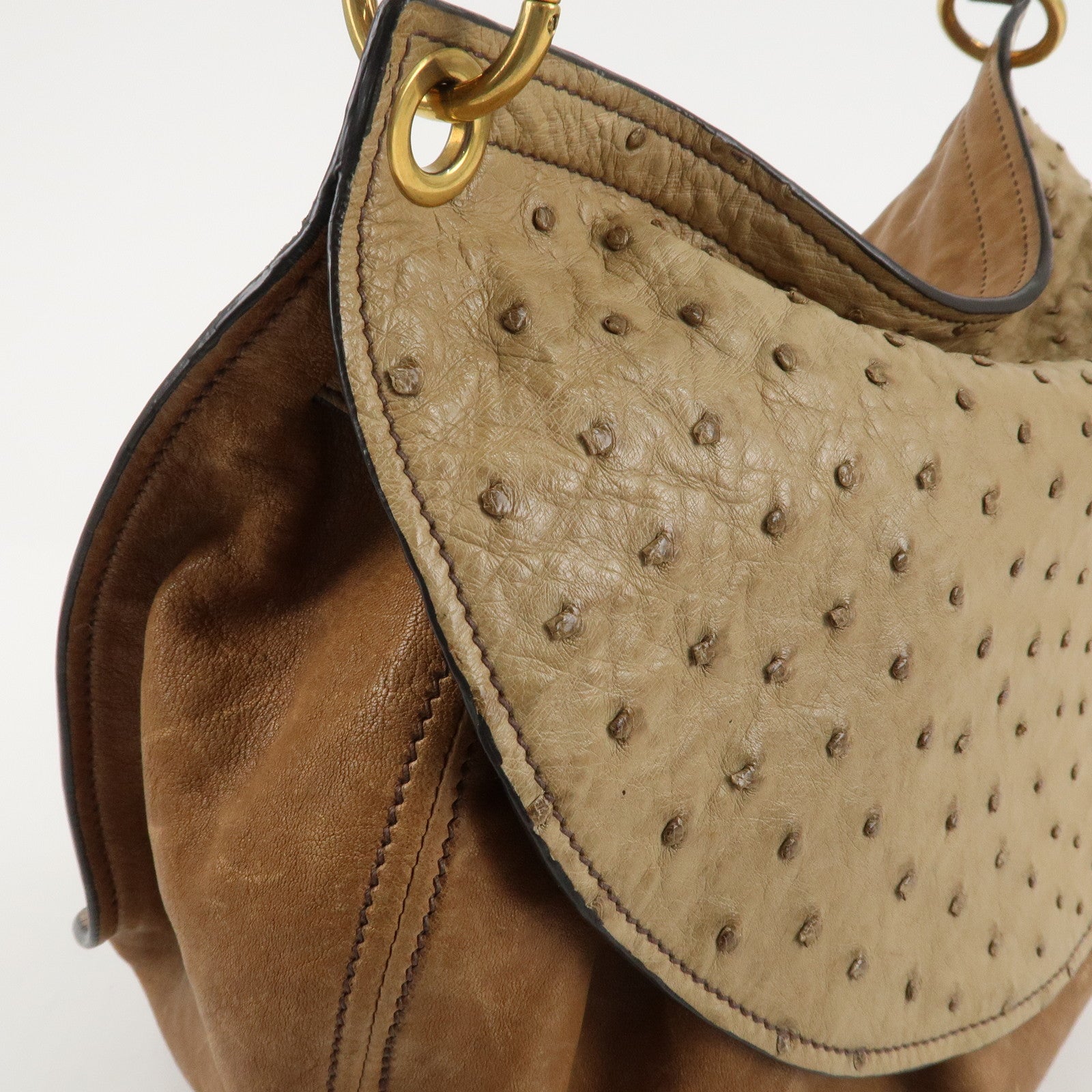 MIU MIU Leather 2Way Bag Hand Bag Shoulder Bag Brown Gold HDW Used