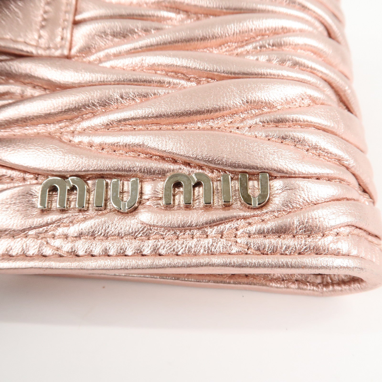 MIU MIU Matelasse Leather Bi-fold Wallet Metalic Pink 5MV016 Used