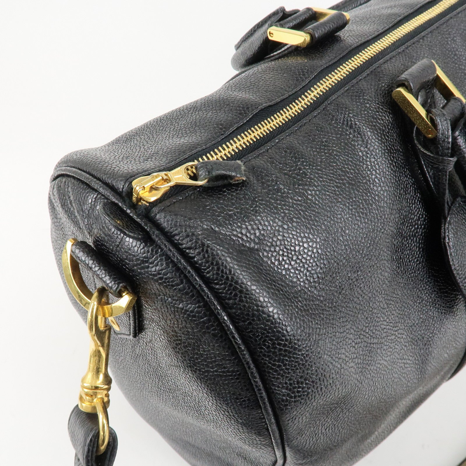 CHANEL Caviar Skin Large COCO 2Way Boston Bag Black Used