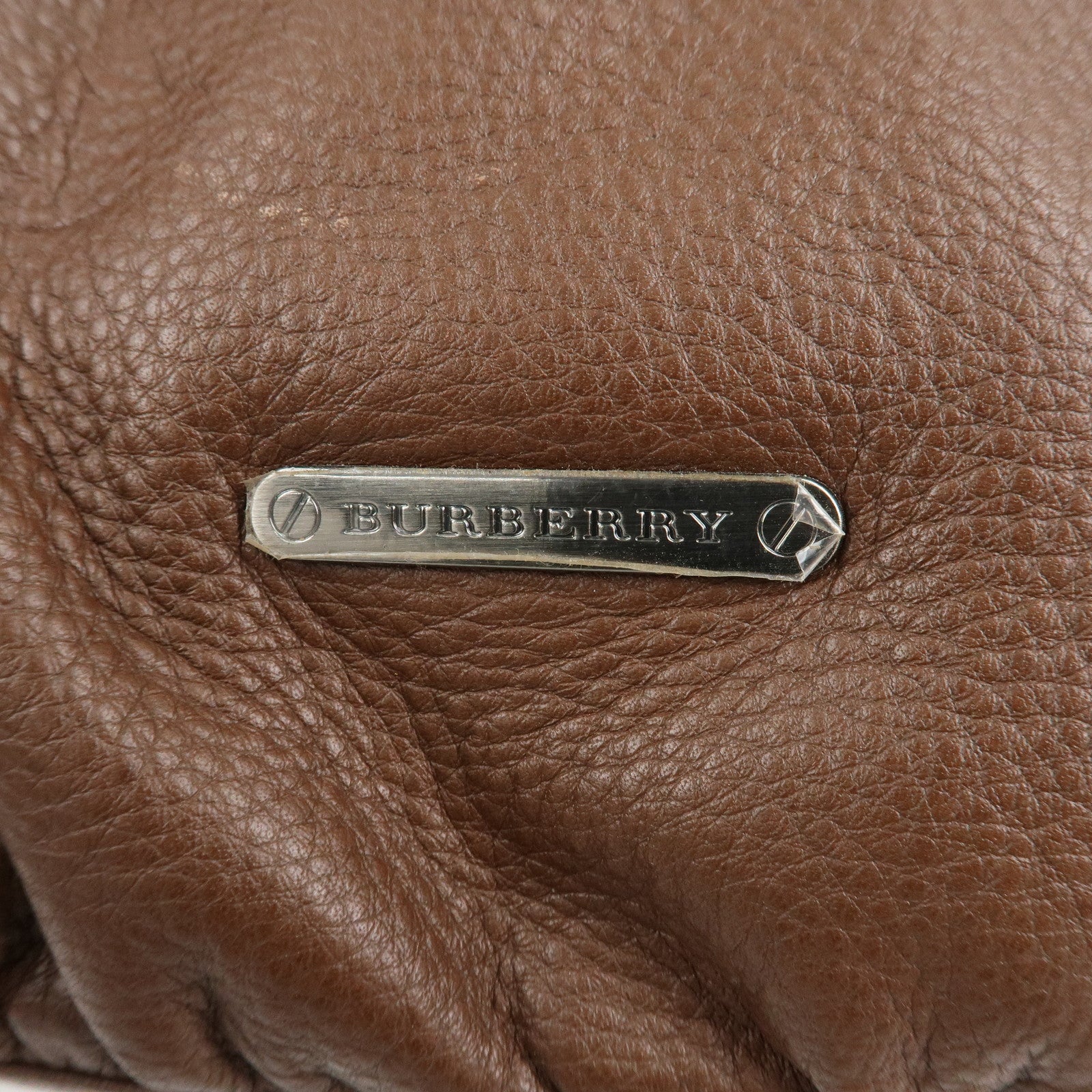 BURBERRY Leather Shoulder Bag Brown Silver Hardware Used