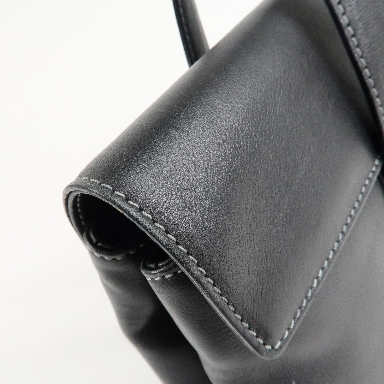 BVLGARI Leather Logo Shoulder Bag Hand Bag Black Silver HDW Used