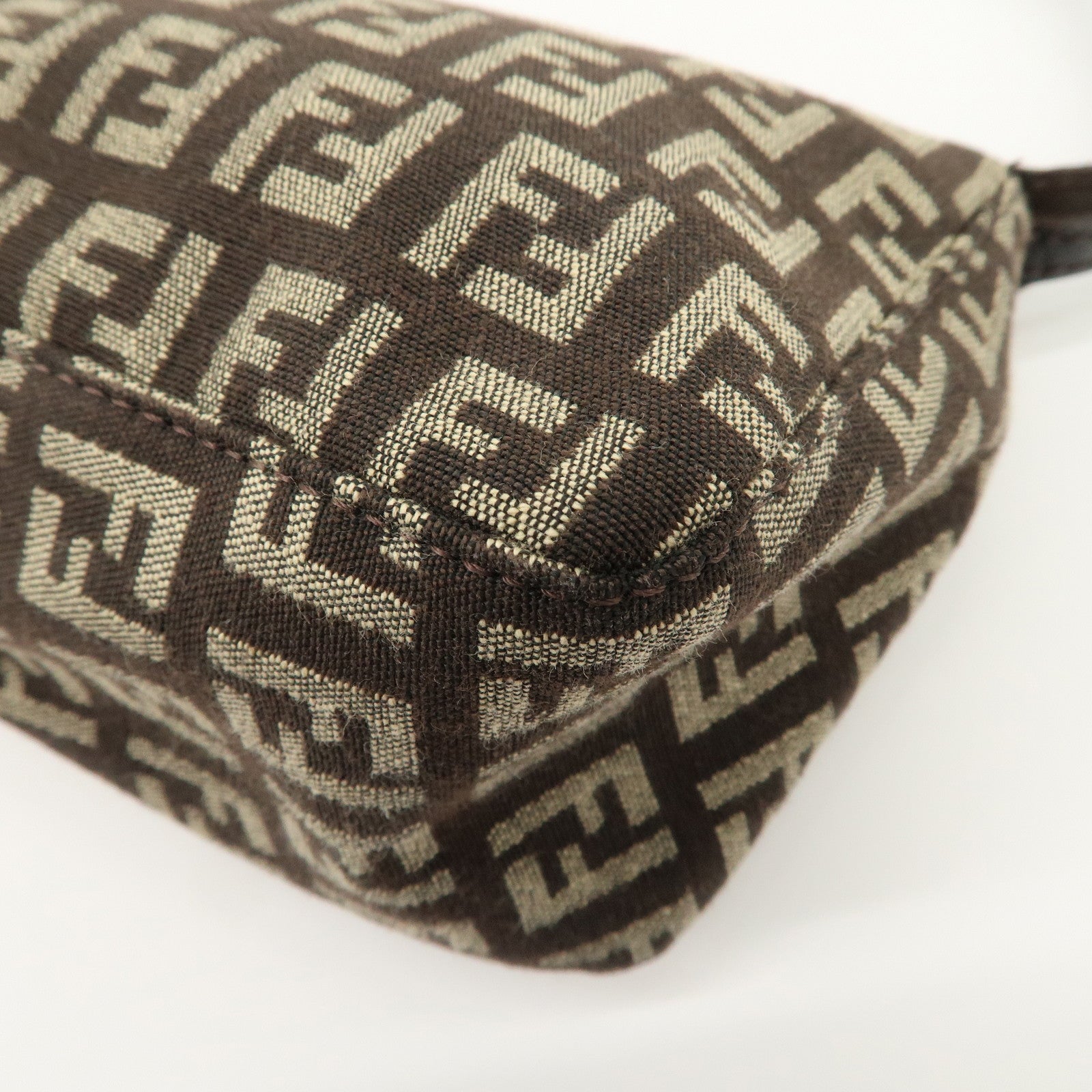 FENDI Zucchino Canvas Leather Shoulder Bag Dark Brown 8BR249 Used