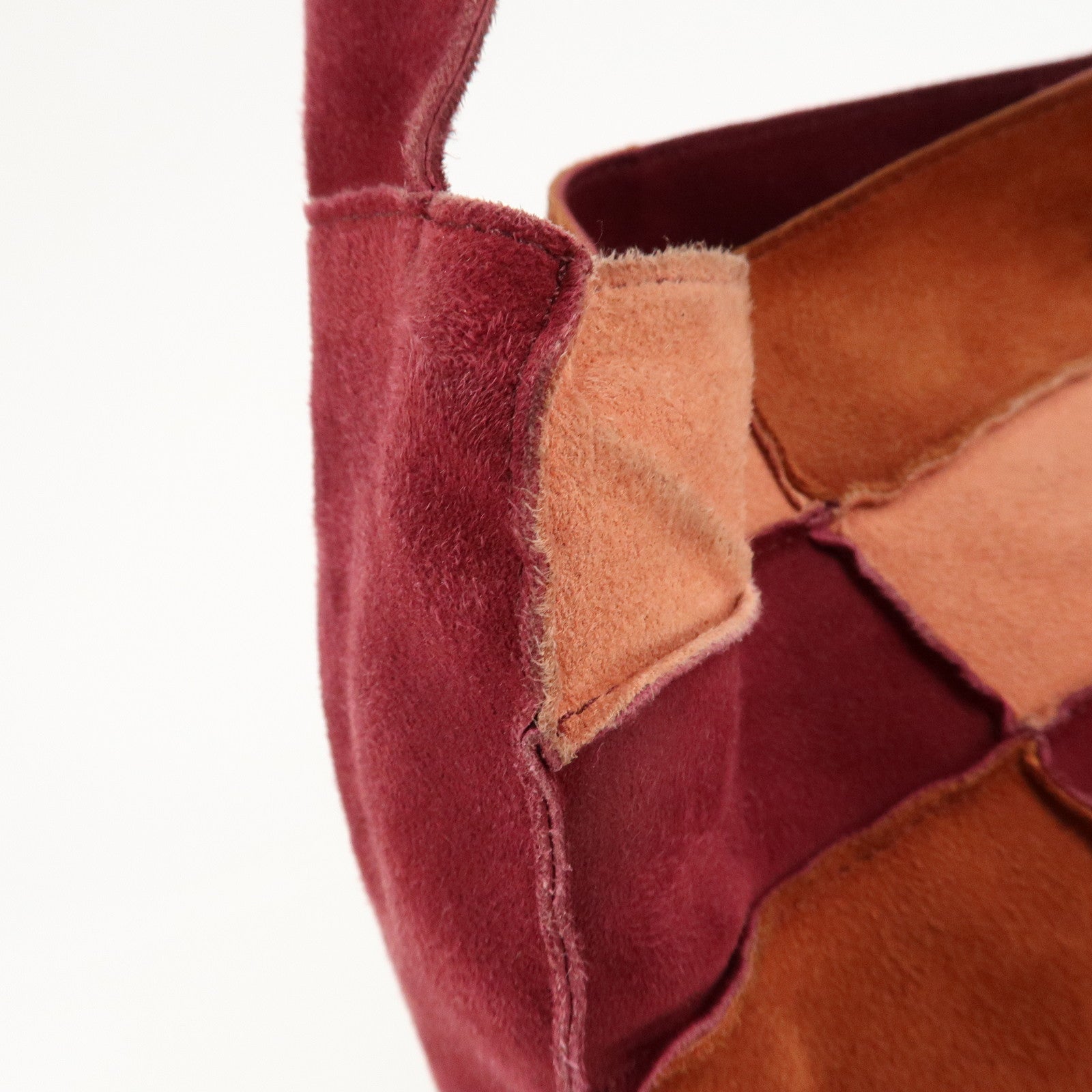 CHANEL Suede Patchwork Shoulder Bag Beige Brown Wine Red Used