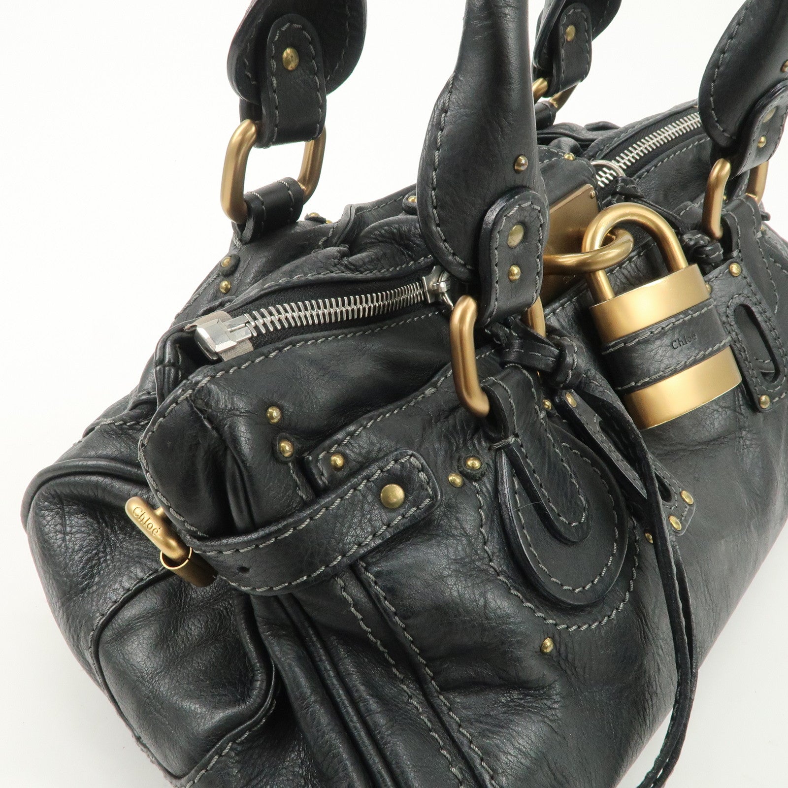 Chloe Paddington Leather Shoulder Bag Hand Bag Black Used