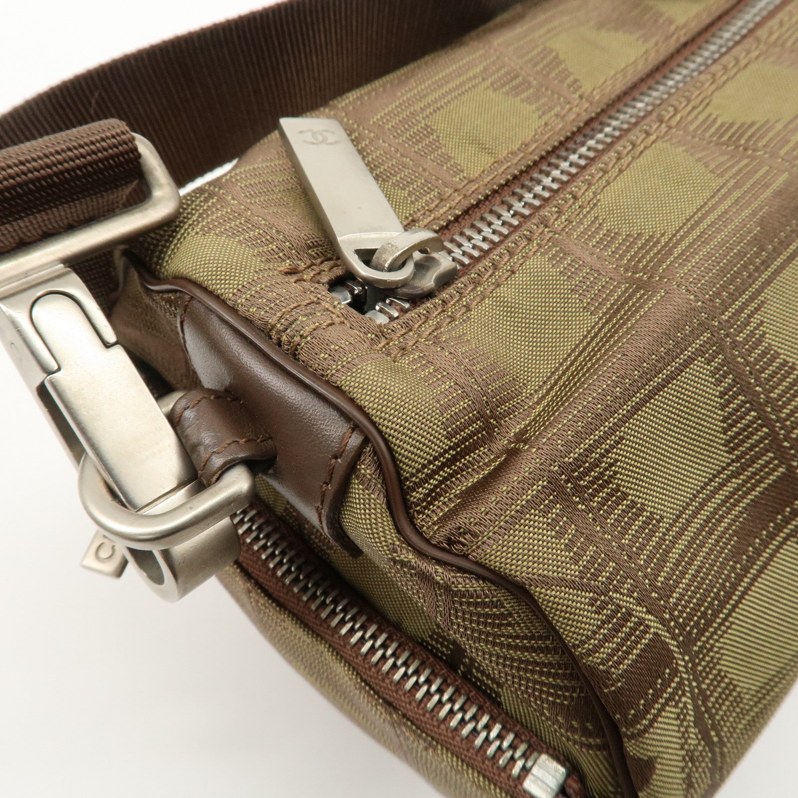 CHANEL New Travel Line Nylon Jacquard Leather Shoulder Bag A17669 Used