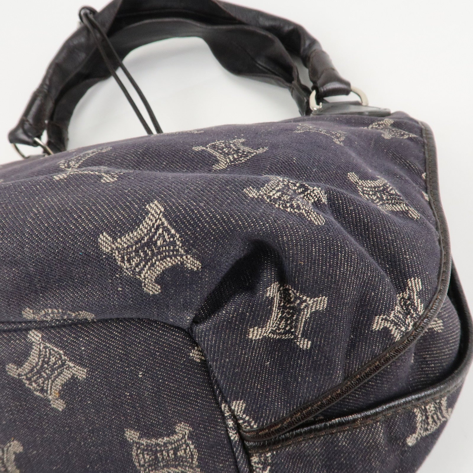 CELINE Macadam Denim Leather Bitter Sweet Shoulder Bag Navy Brown Used