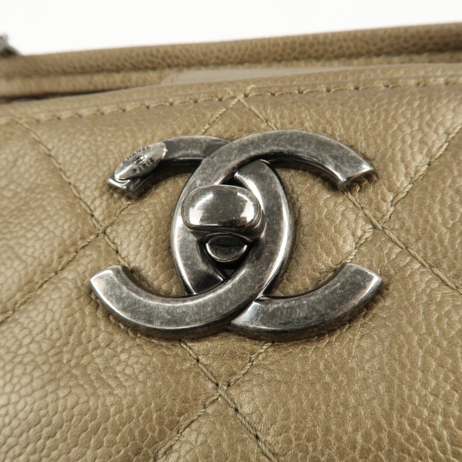 CHANEL Matelasse Caviar Skin COCO Mark Chain Tote Bag A90451 Used