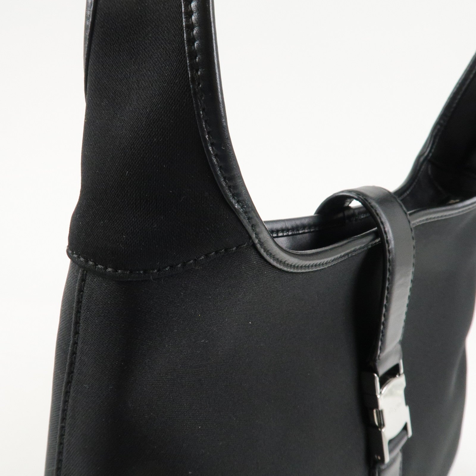 Ferragamo Nylon Leather Shoulder Bag Hand Bag Silver HDW Black Used