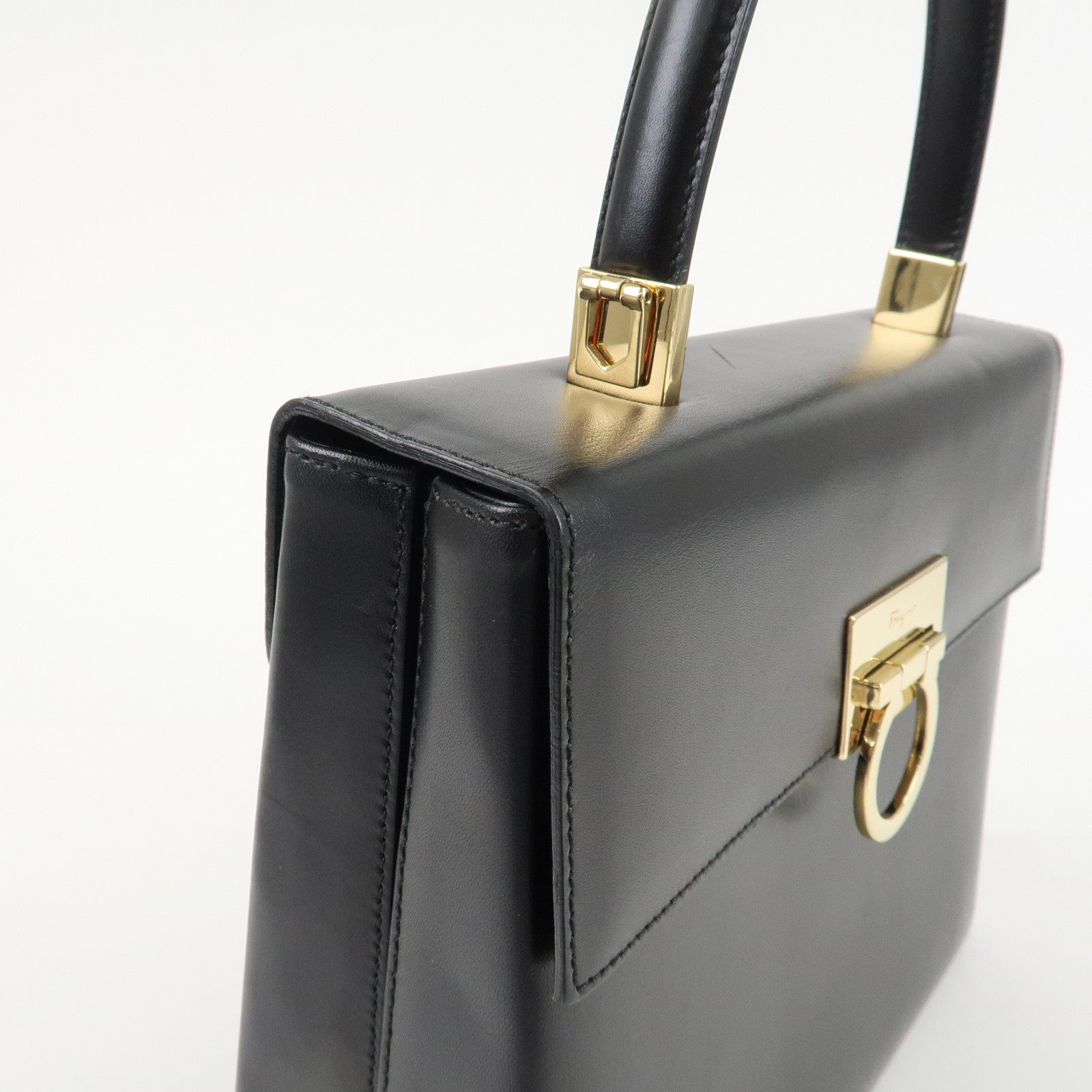 Ferragamo Leather Gancini 2Way Hand Shoulder Bag Black AT210536 Used