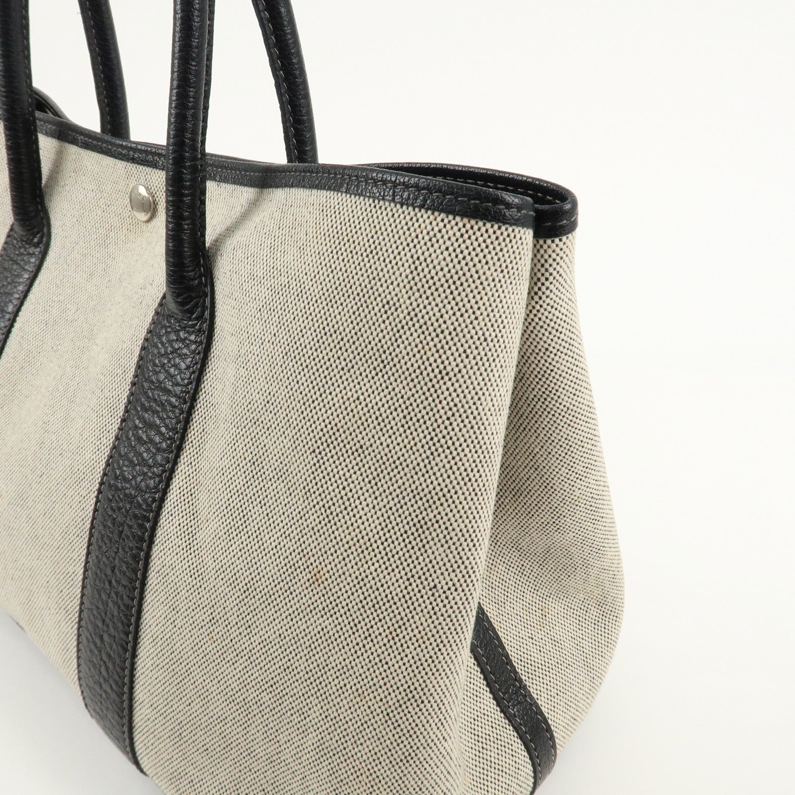 HERMES Garden Party Toile Ash Leather PM H Stamped Tote Bag Used