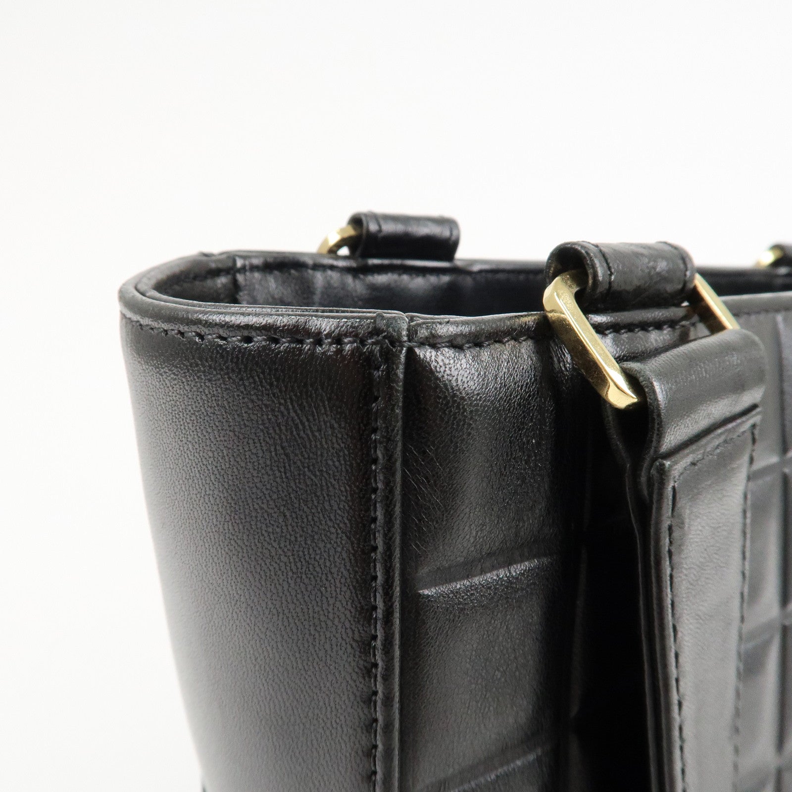 CHANEL Chocolate Bar Lamb Skin COCO Mark Tote Bag Hand Bag A17809 Used