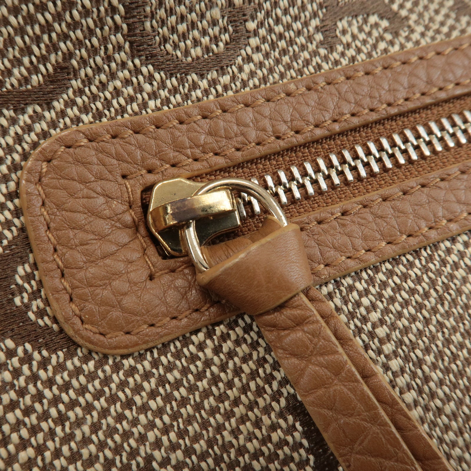 BVLGARI Logo Mania Leather Canvas Tote Bag Shoulder Bag Beige Brown Used