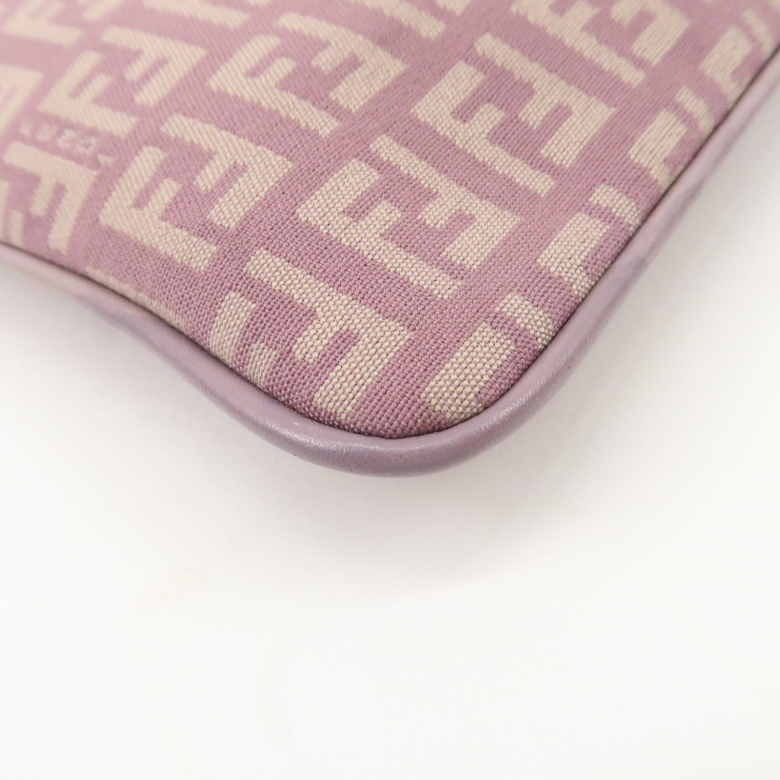 FENDI Zucchino Canvas Leather Shoulder Bag Purple Beige 8BT047 Used