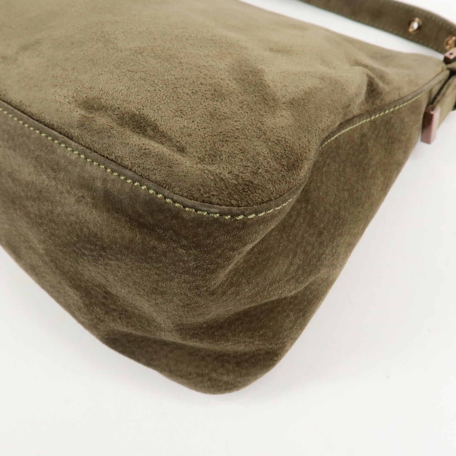 FENDI Mamma Baguette Suede Shoulder Bag Khaki 8BR001 Used