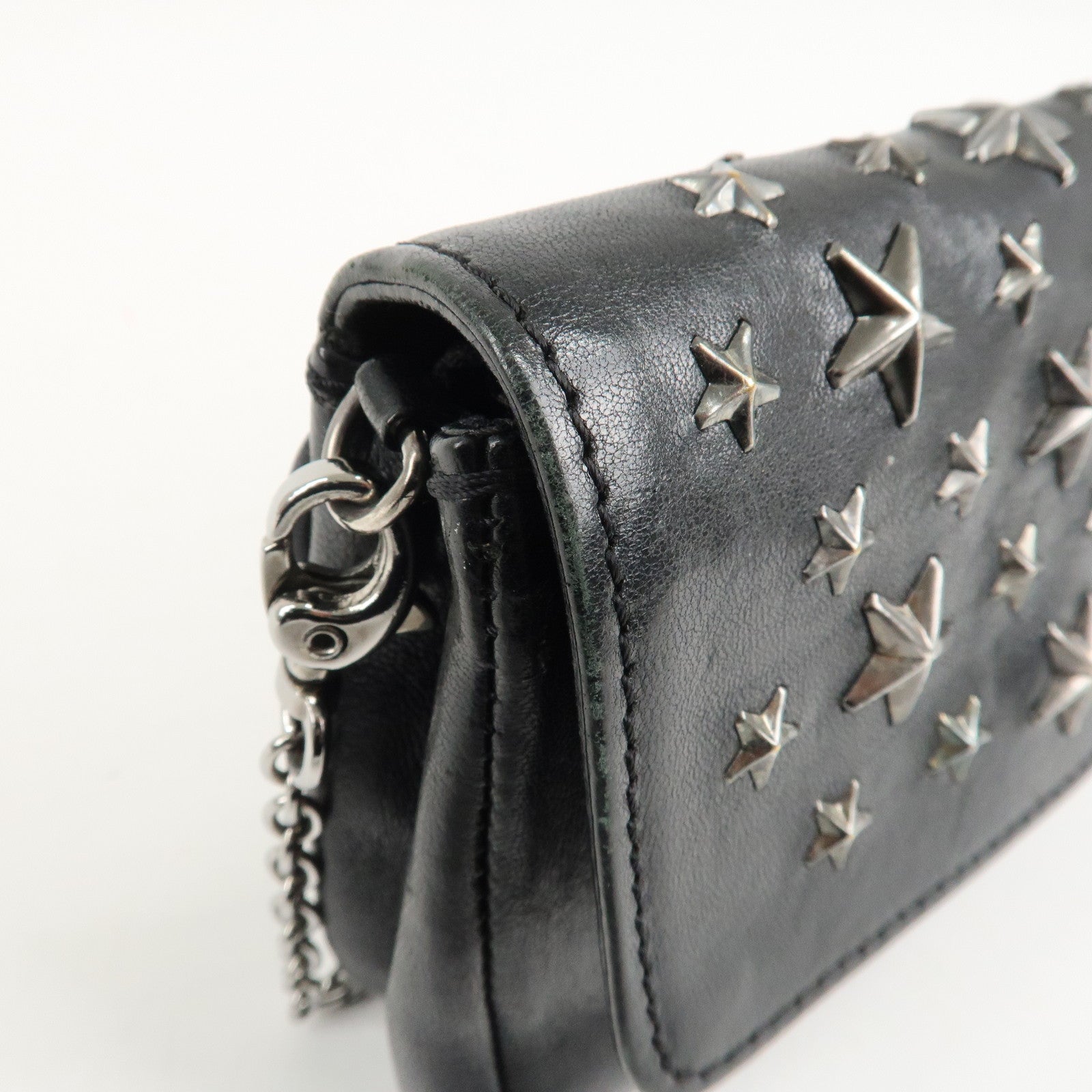 JIMMY CHOO Leather Chain Small Shoulder Bag Black Silver HDW Used