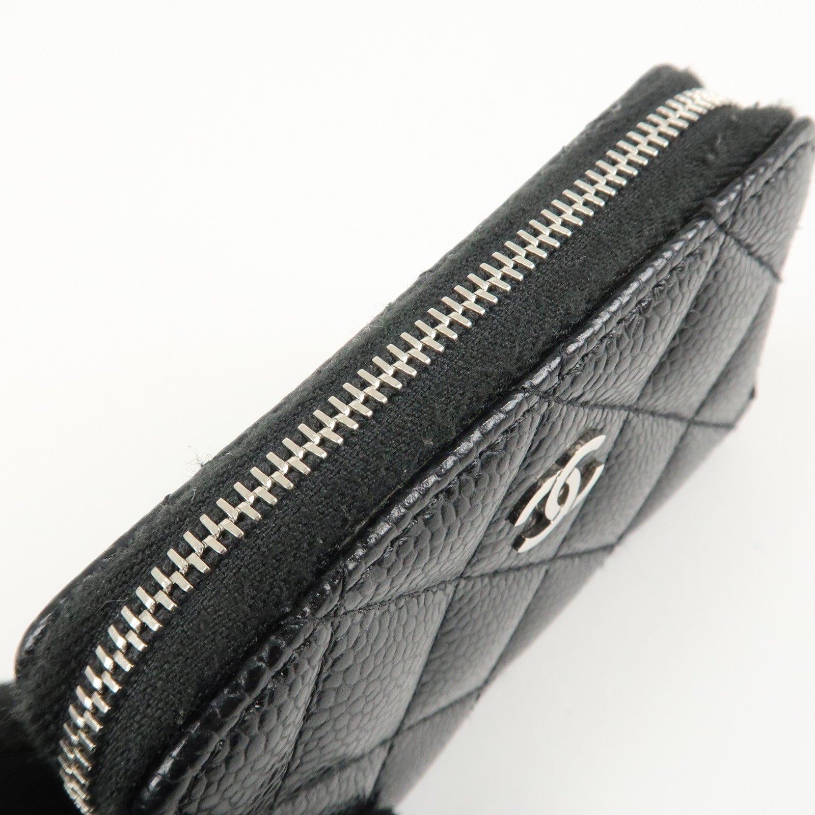 CHANEL Matelasse Caviar Skin Around Zipper Coin Case Black AP0216 Used