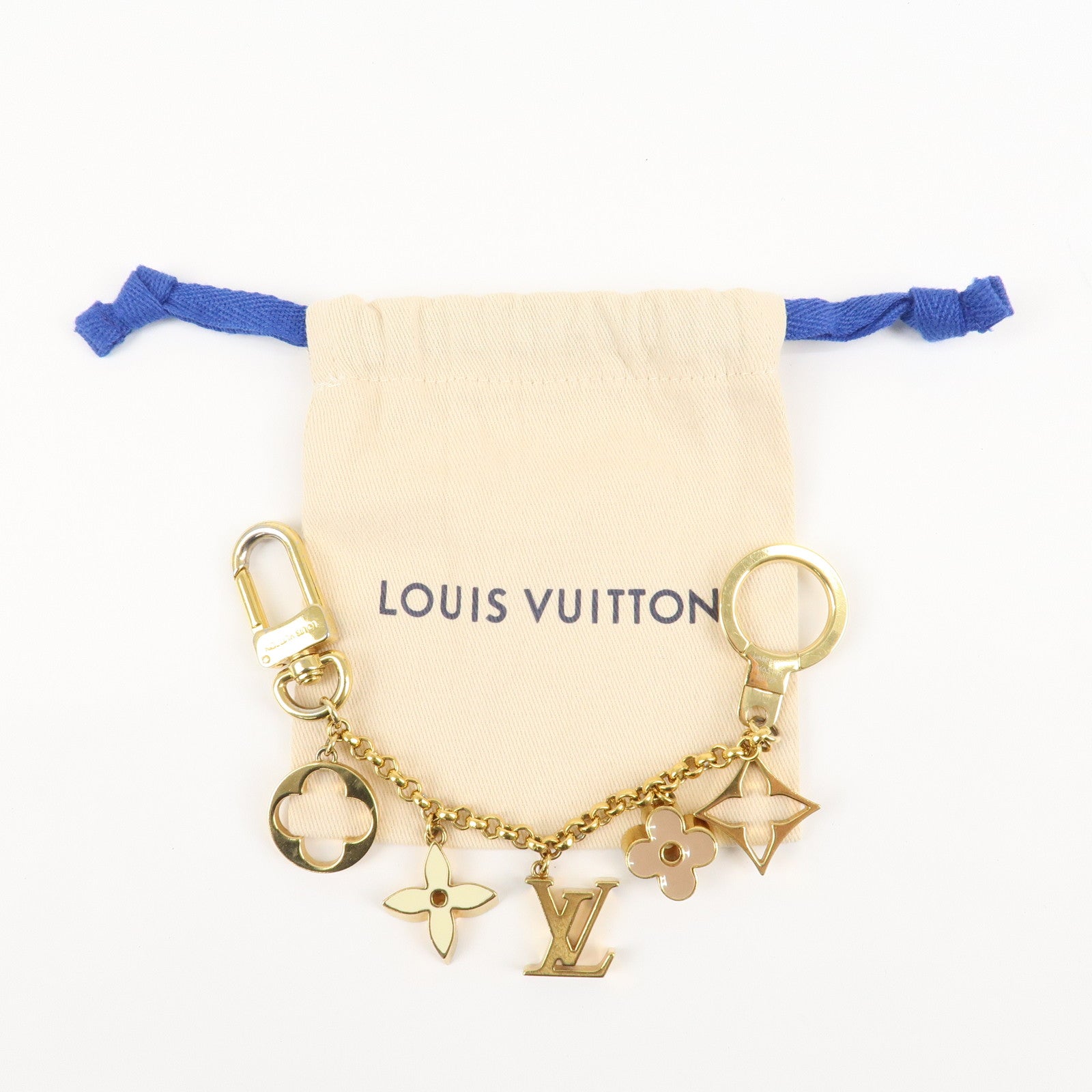 Louis Vuitton Fleur de Monogram Bag Charm Key Chain Gold M65111 Used