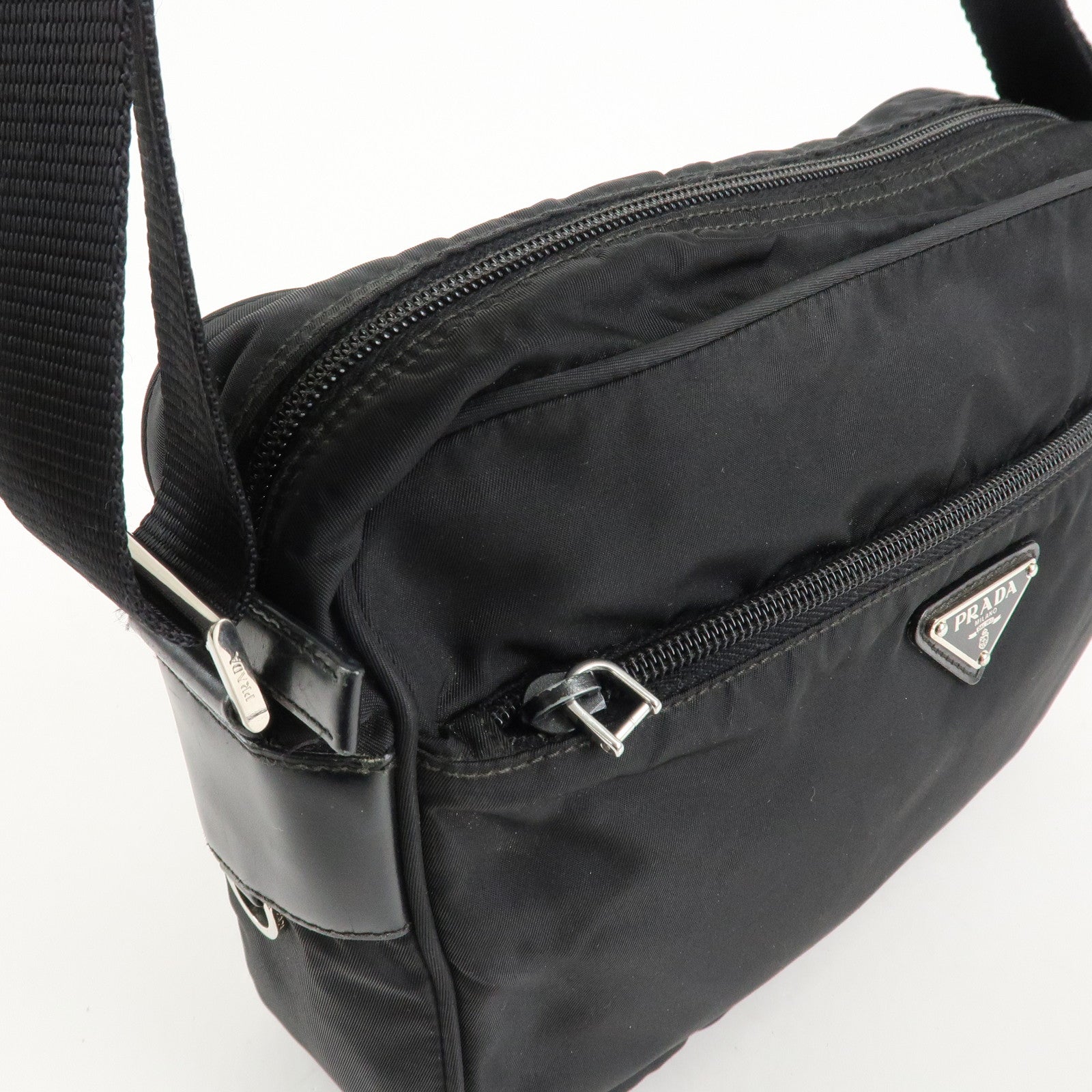 PRADA Logo Nylon Leather Shoulder Bag Crossbody Bag Black Used