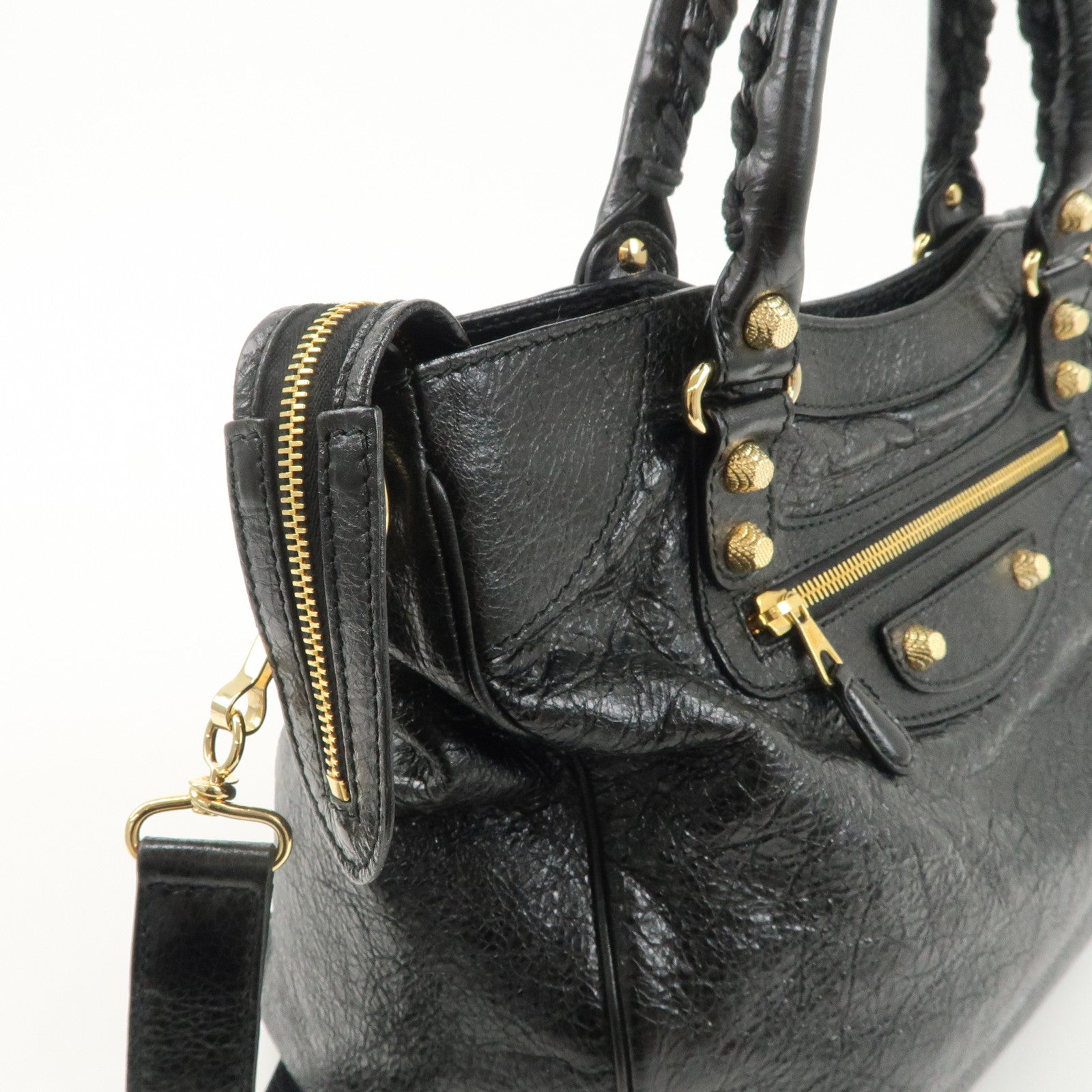 BALENCIAGA Leather The Giant Velo Hand Bag Black 28201 Used