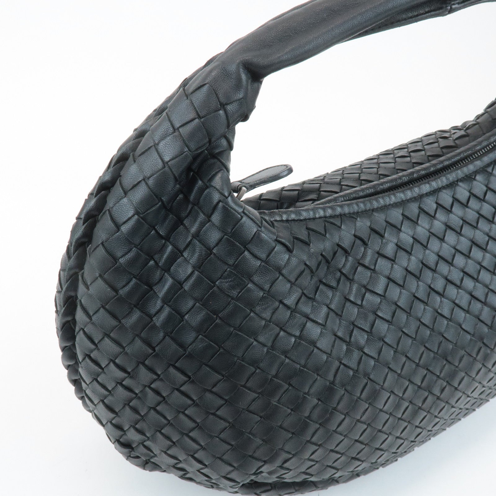 BOTTEGA VENETA Intrecciato Leather Shoulder Bag Black 232499 Used