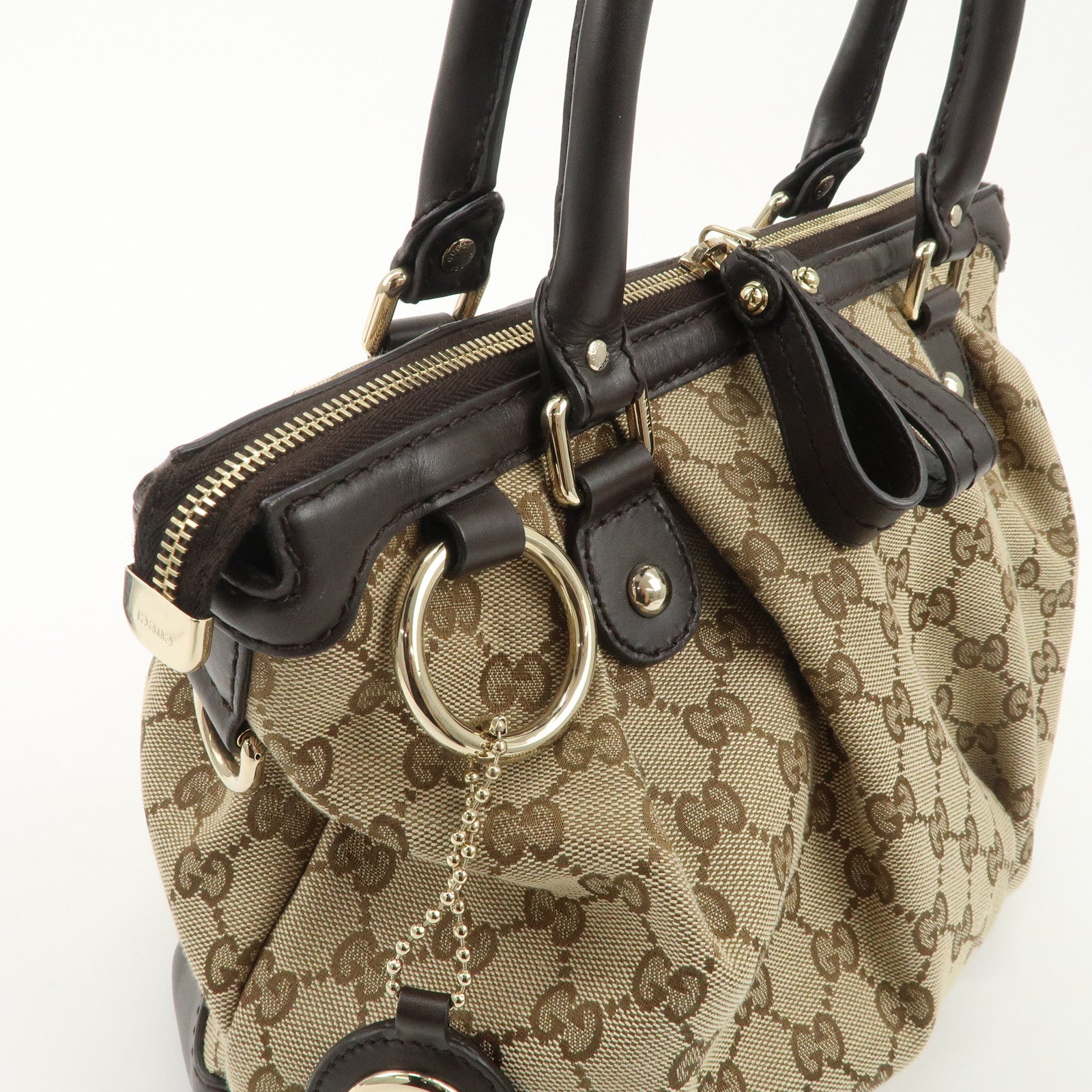 GUCCI Sukey GG Canvas Leather 2WAY Bag Beige Dark Brown 247902 Used