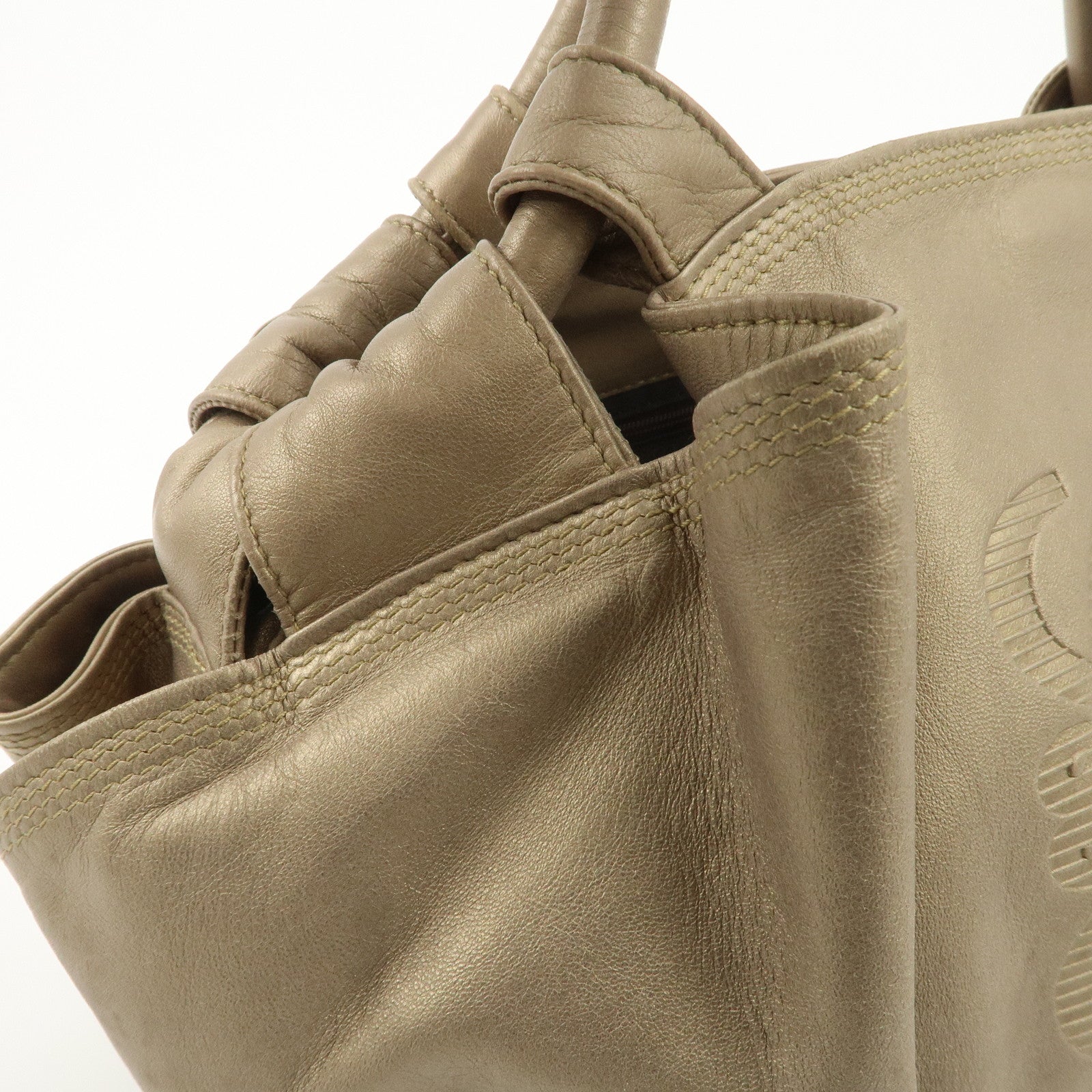 LOEWE Anagram Leather Nappa Aire Hand Bag Gold Used