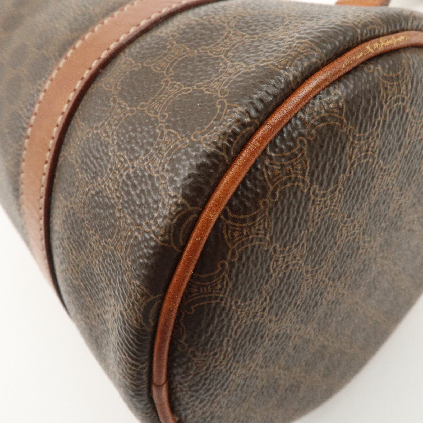 CELINE Macadam PVC Leather Boston Bag Brown Dark Brown Used