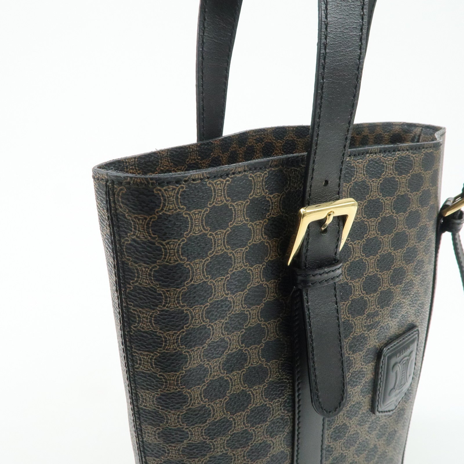 CELINE Macadam PVC Leather Tote Bag Shoulder Bag Brown Black Used