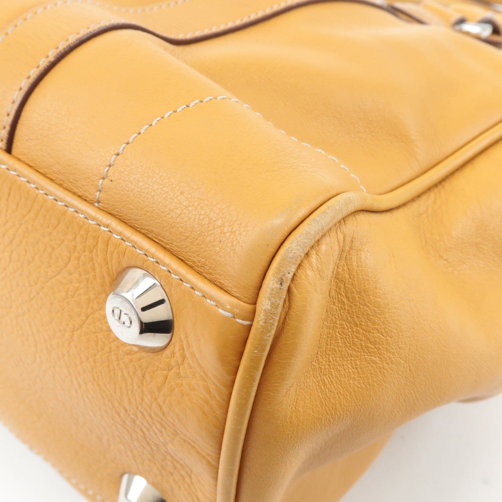 Christian Dior Leather Tote Bag Shoulder Bag Mustard Silver HDW Used