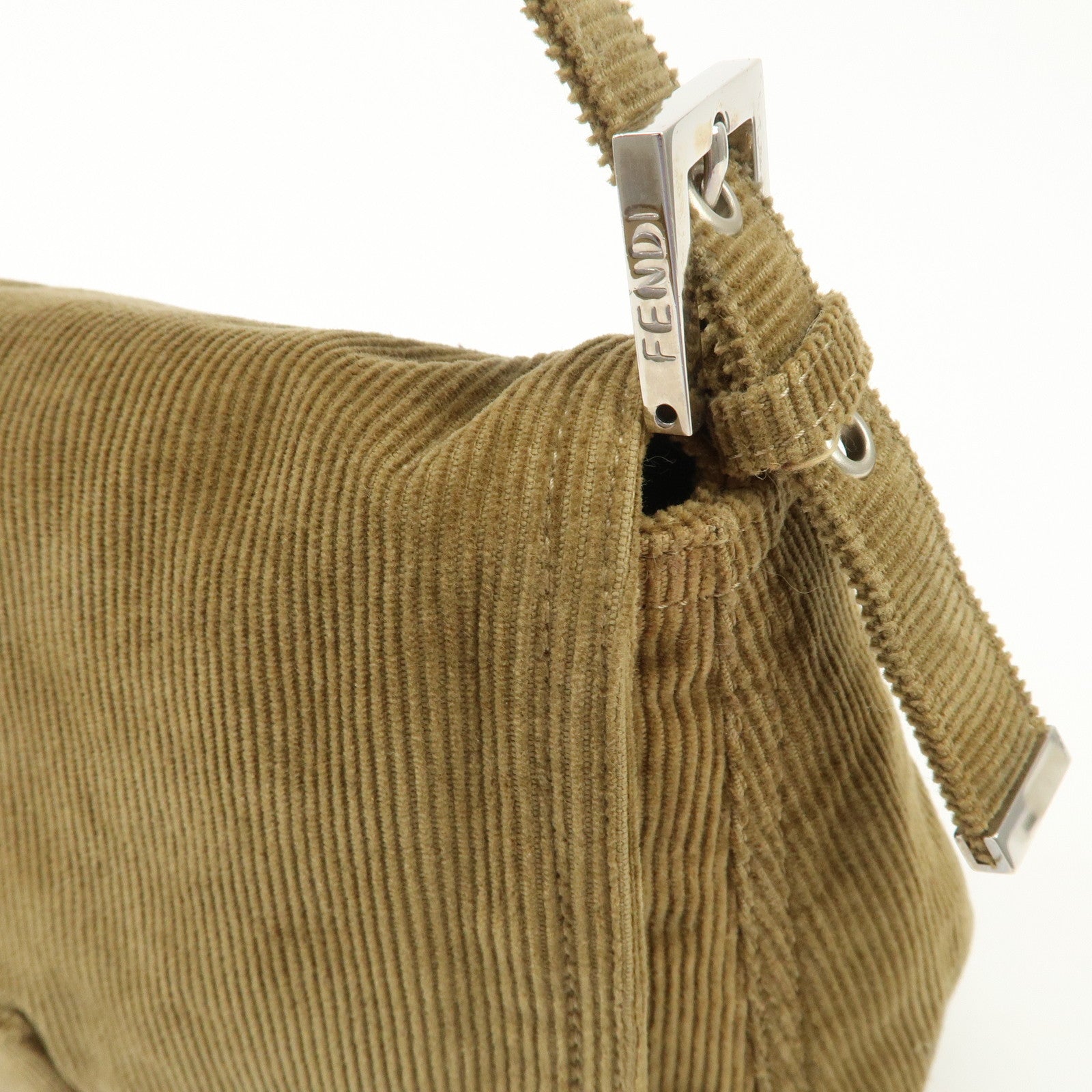 FENDI Mamma Baguette Corduroy Shoulder Bag Khaki 26325 Used