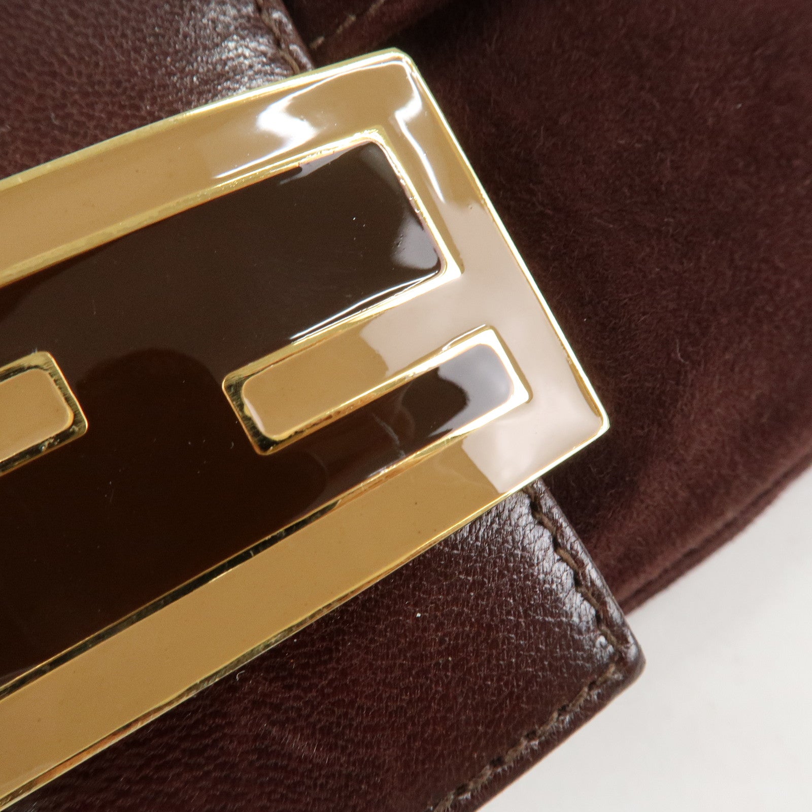 FENDI Suede Leather Shoulder Bag Dark Brown 26424 Used