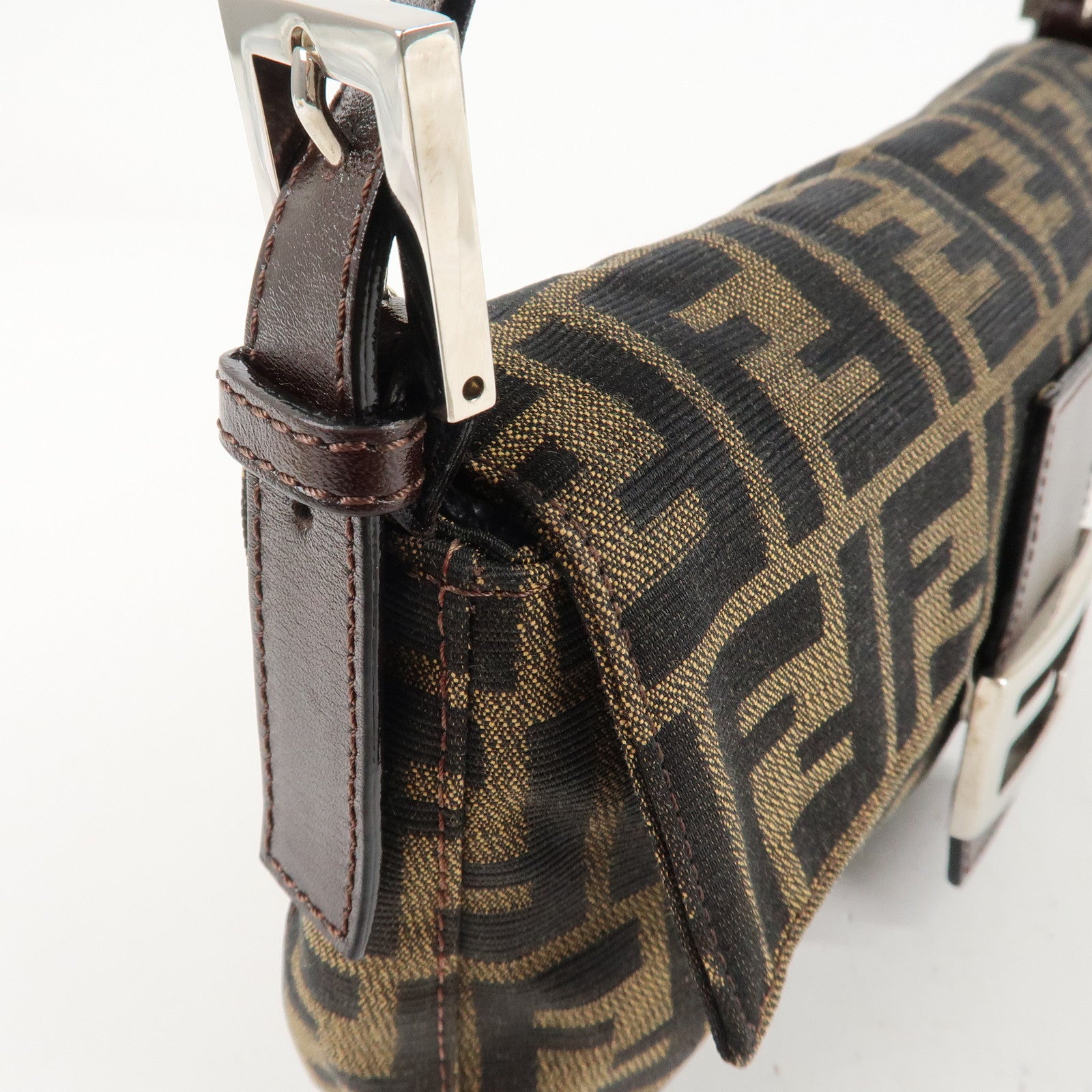 FENDI Mamma Baguette Zucca Canvas Shoulder Bag Brown Black 26424 Used