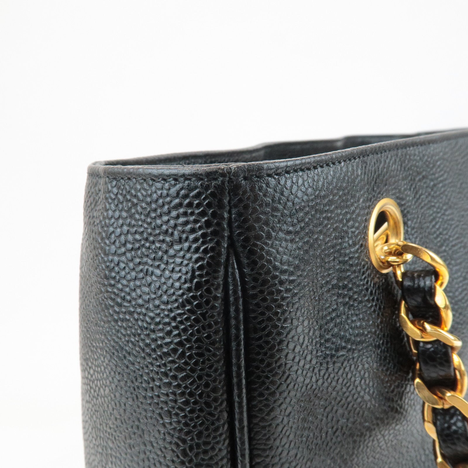 CHANEL COCO Mark Caviar Skin Chain Shoulder Bag Gold Hardware Used