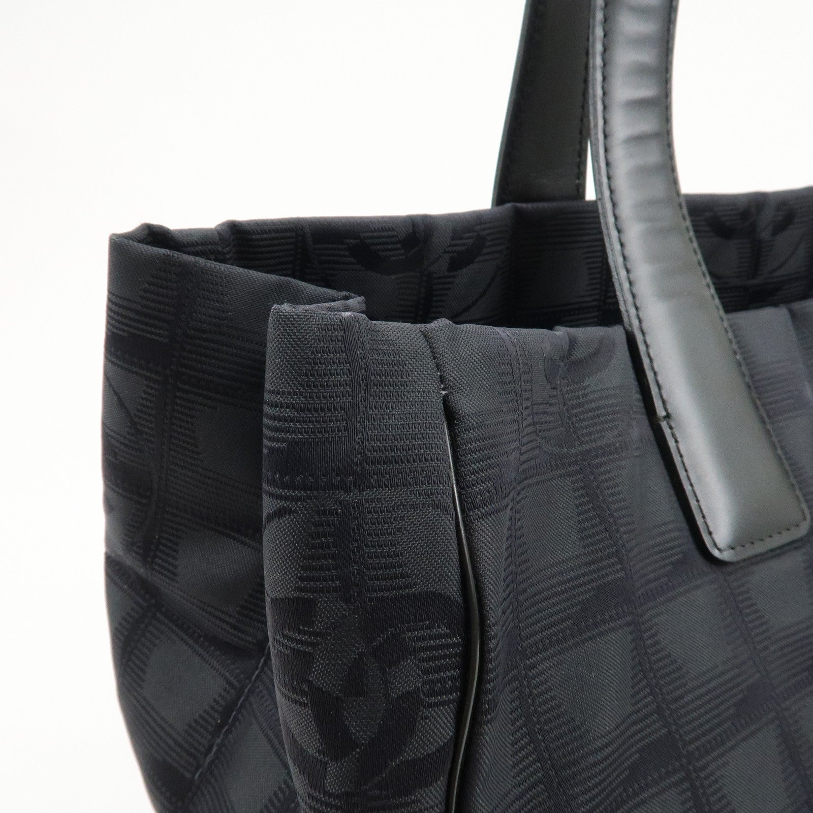 CHANEL New Travel Line Nylon Jacquard Leather Tote Bag A15991 Used